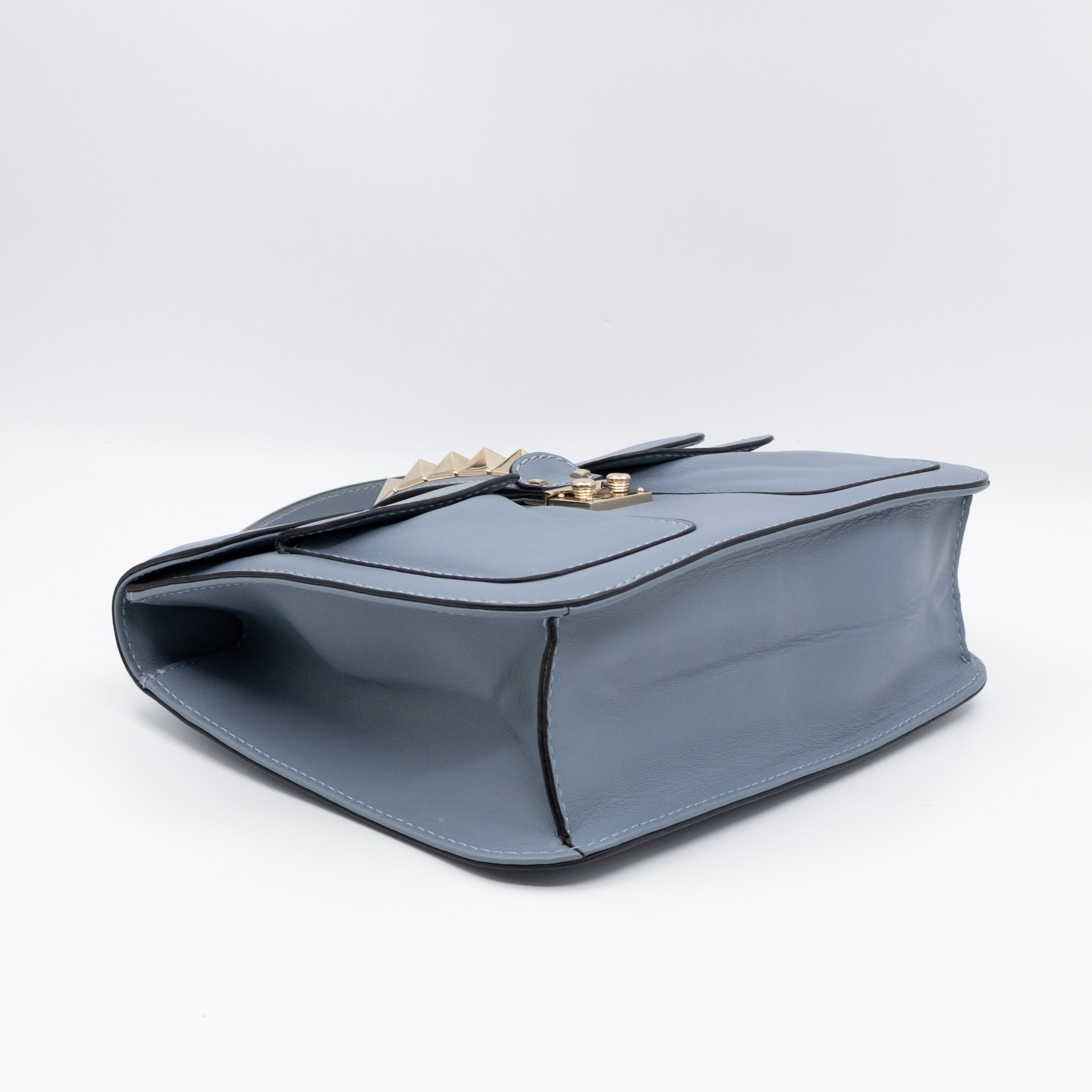 Large Rockstud Glam Lock Top Handle Bag Blue Leather