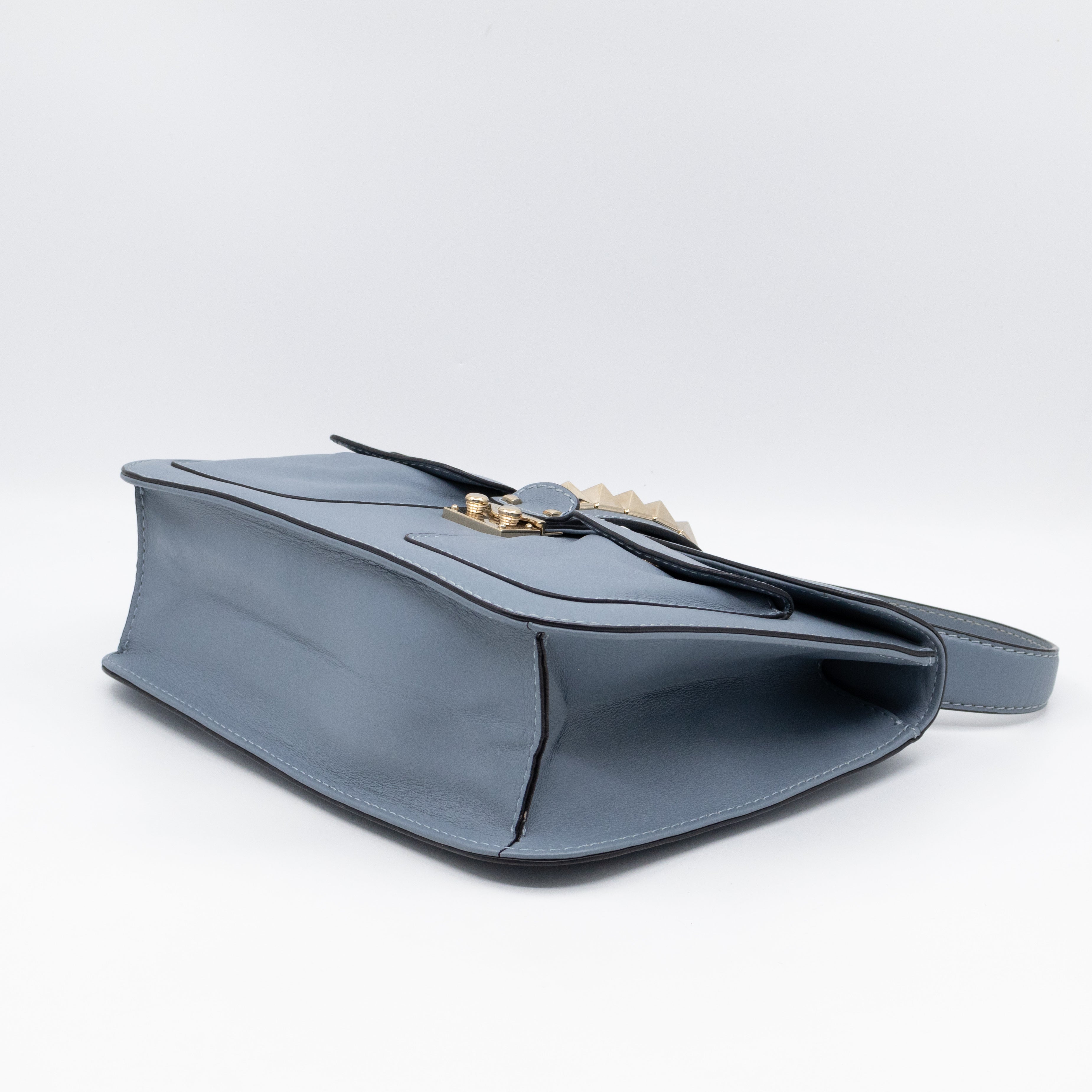 Large Rockstud Glam Lock Top Handle Bag Blue Leather