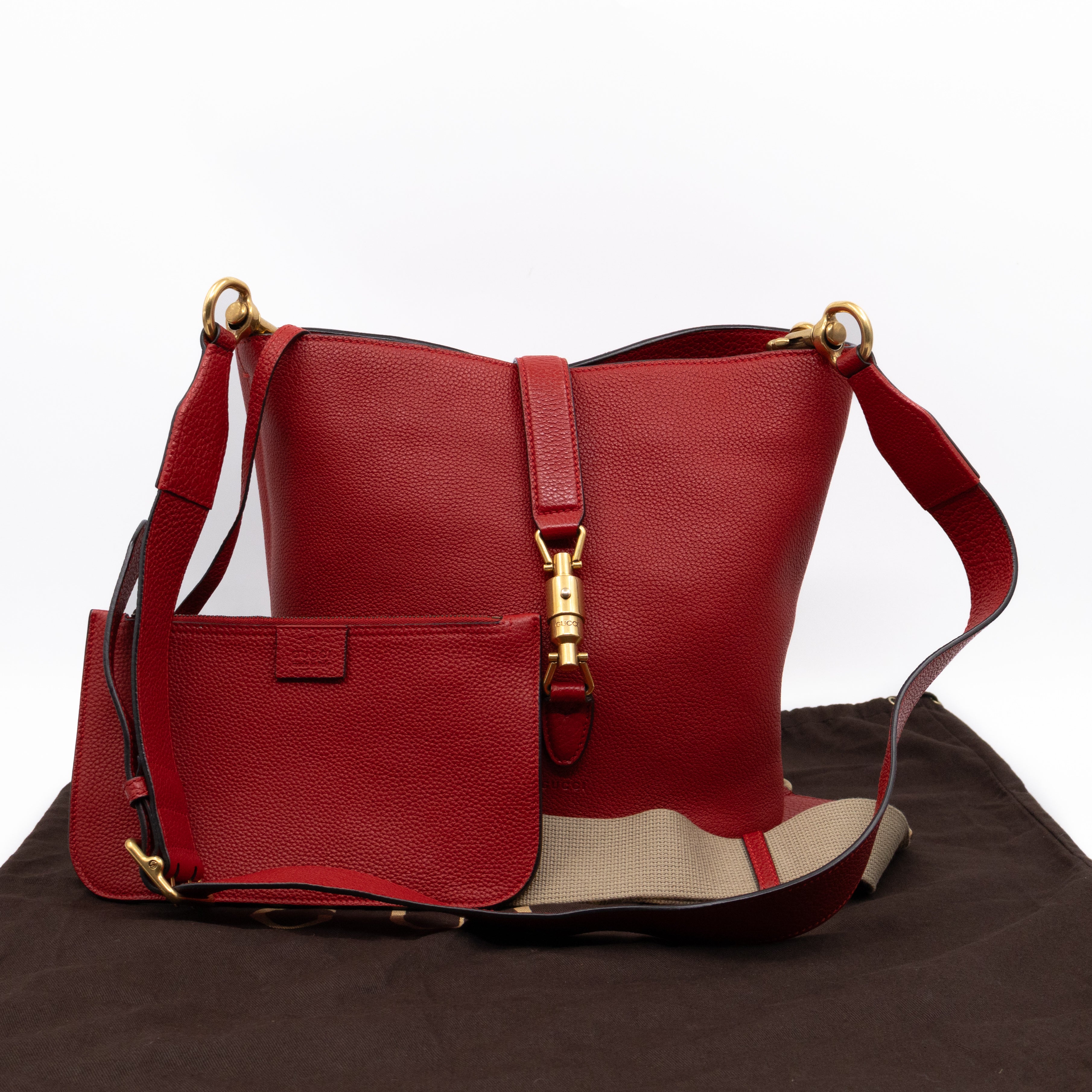 Small Jackie Soft Bucket Bag Red Leather