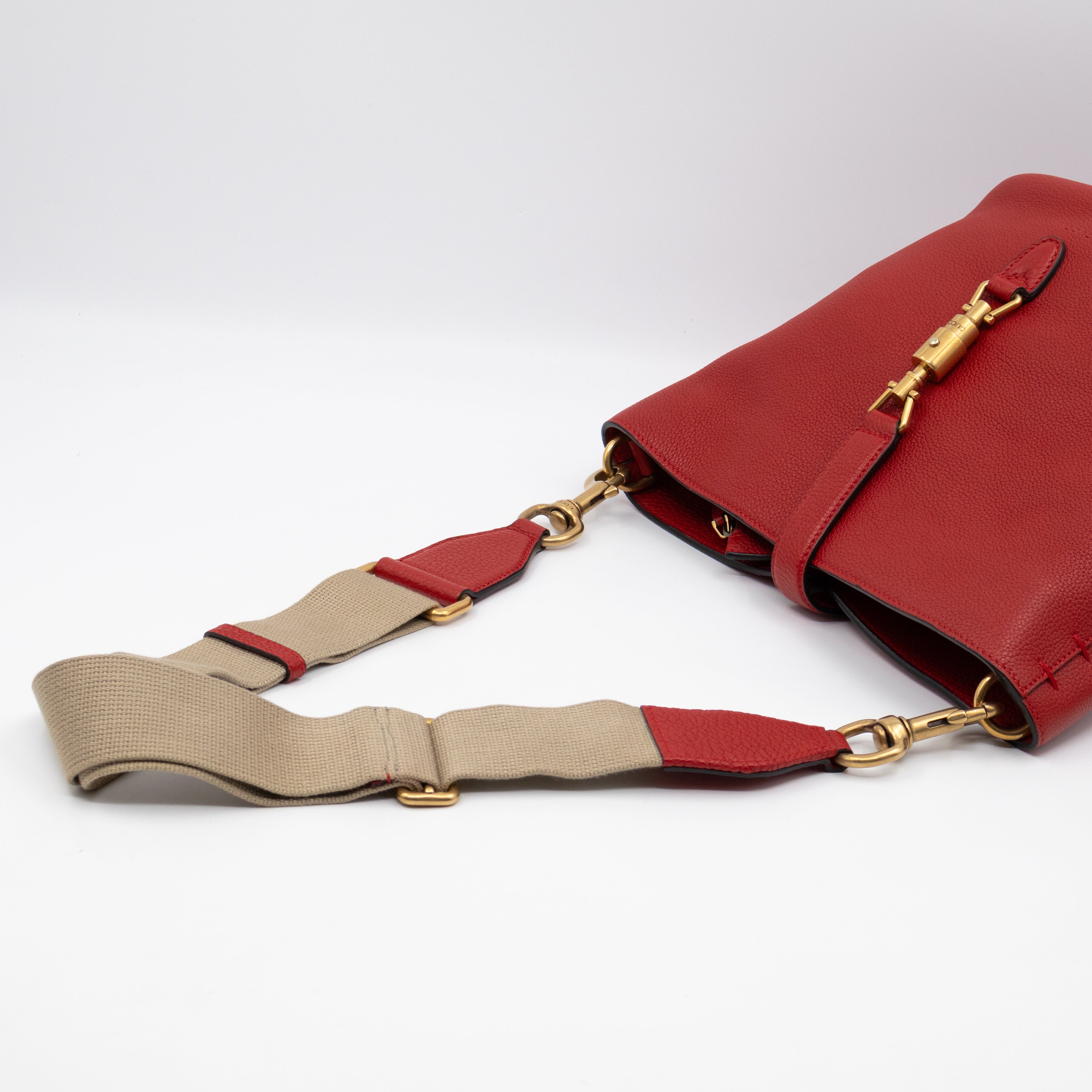 Small Jackie Soft Bucket Bag Red Leather