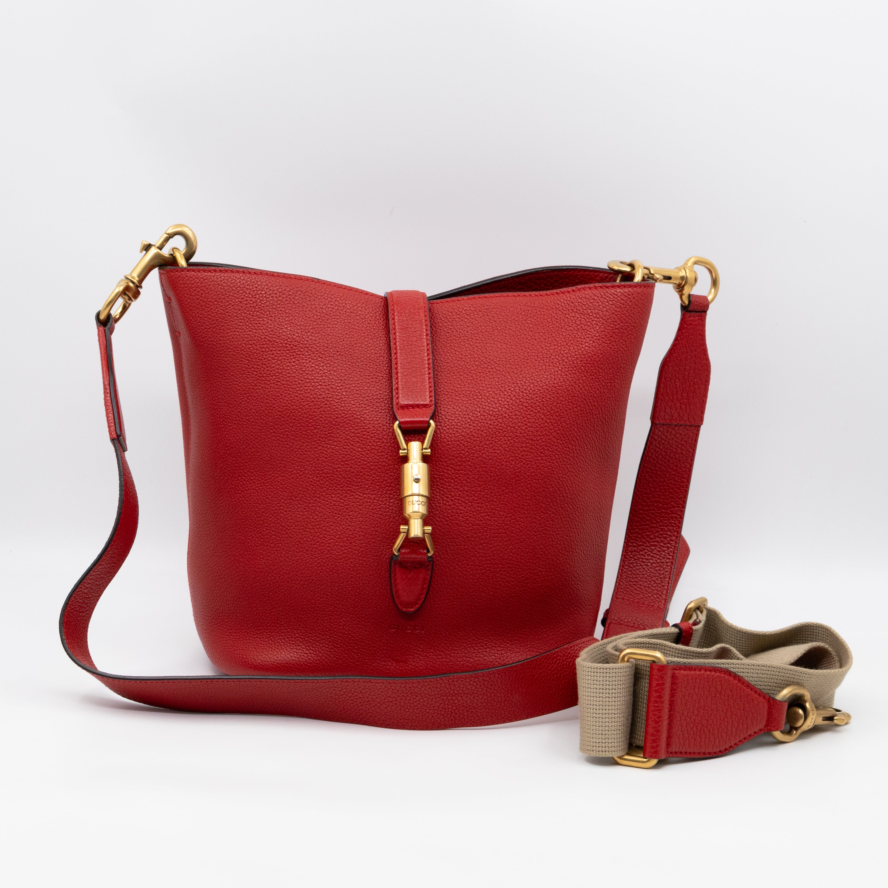 Small Jackie Soft Bucket Bag Red Leather
