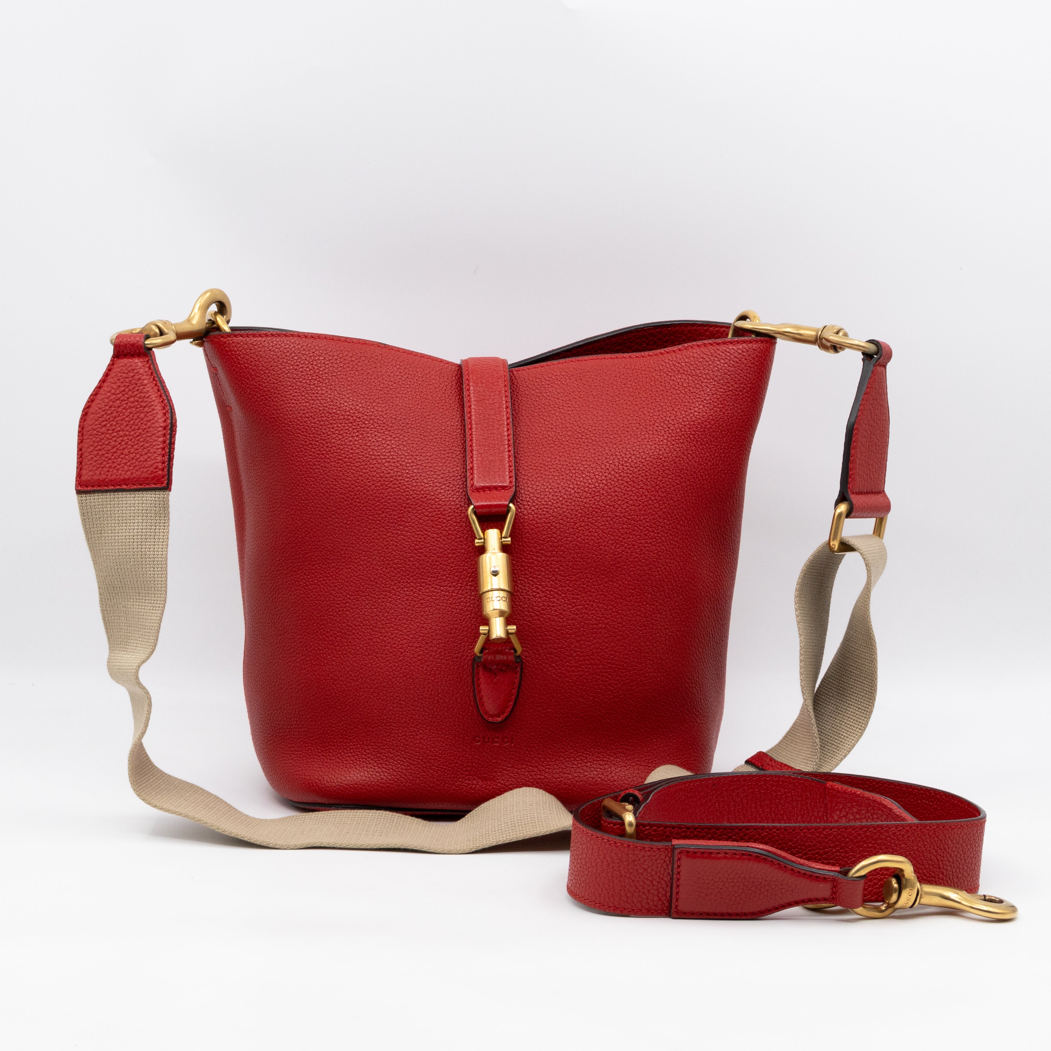 Small Jackie Soft Bucket Bag Red Leather
