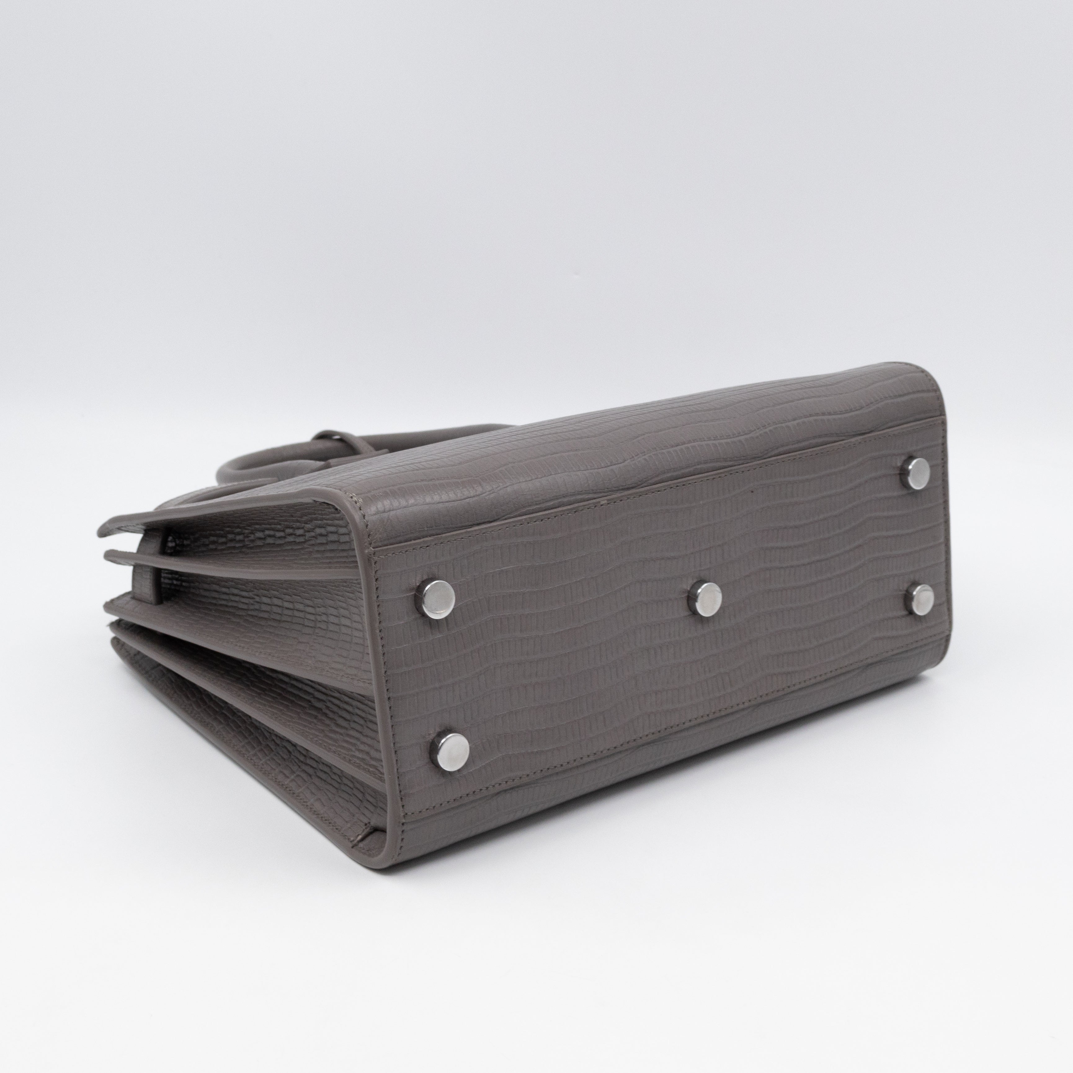 Sac de Jour Baby Gray Lizard Embossed Leather