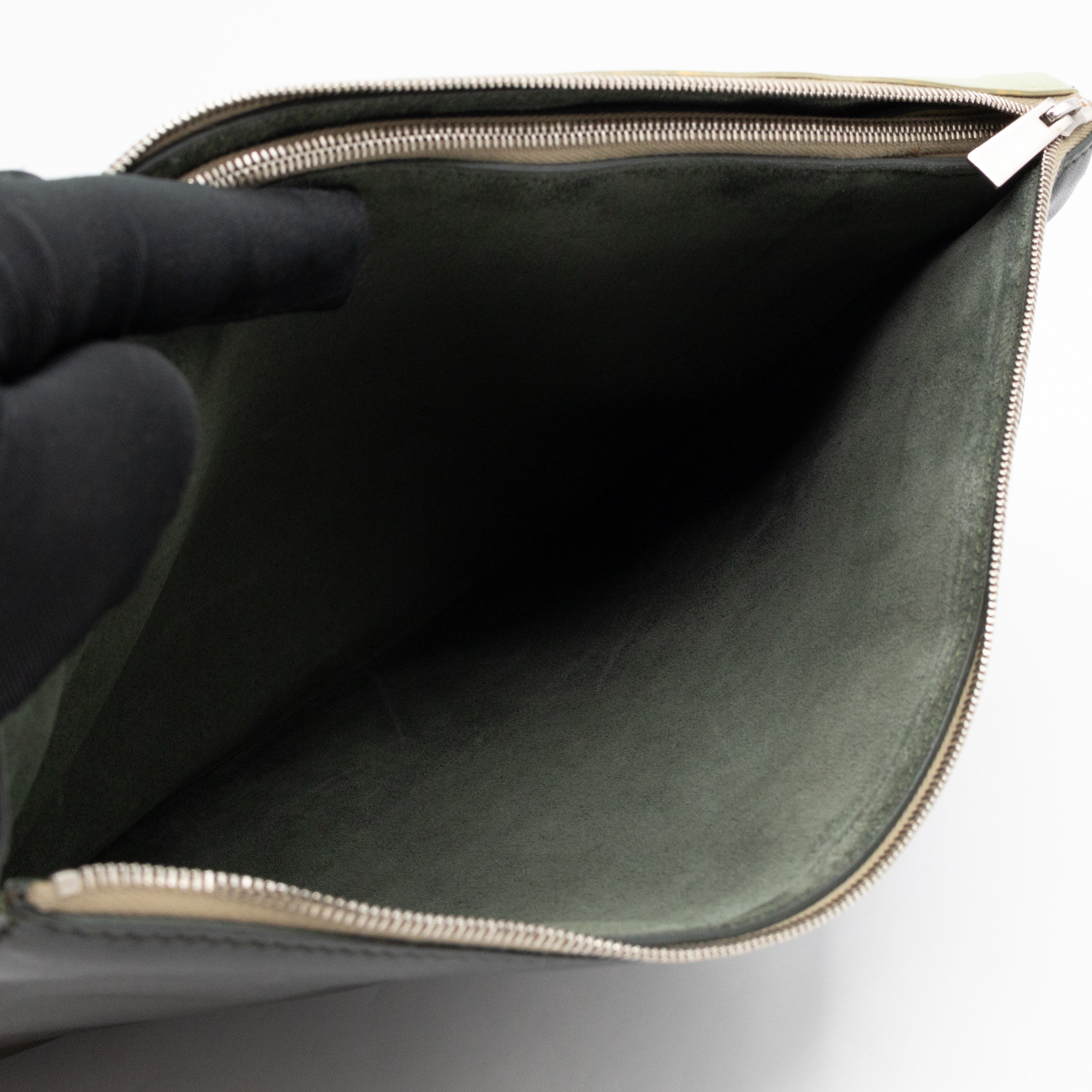 Soft Trio Zipped Bag Dark Green Leather