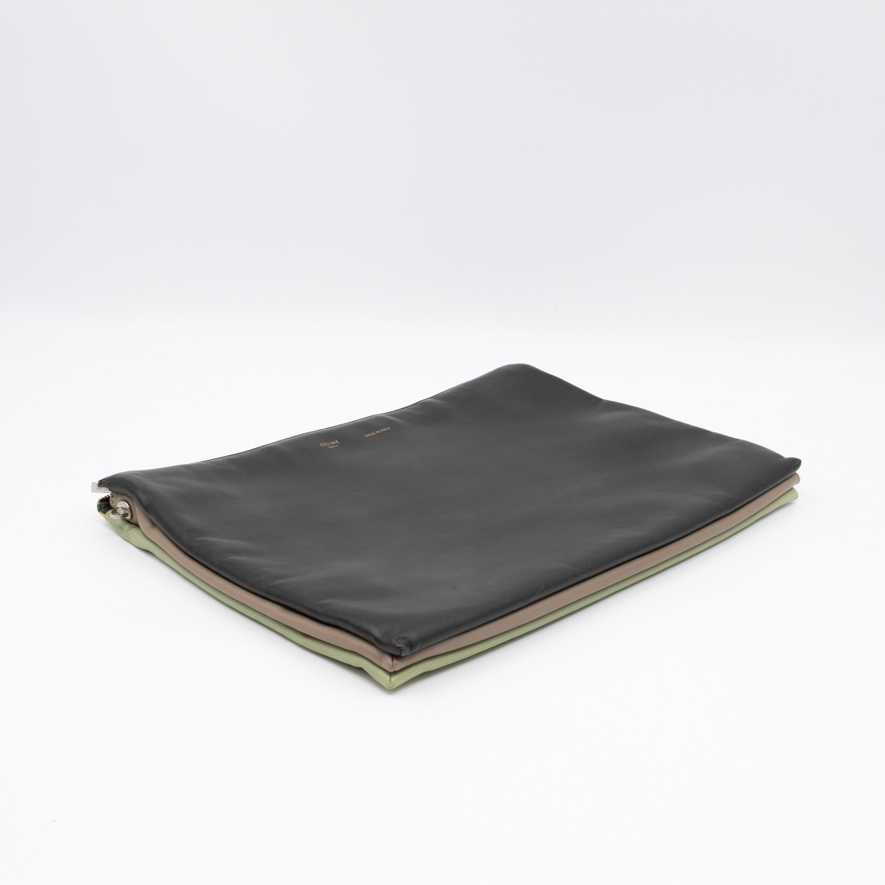Soft Trio Zipped Bag Dark Green Leather