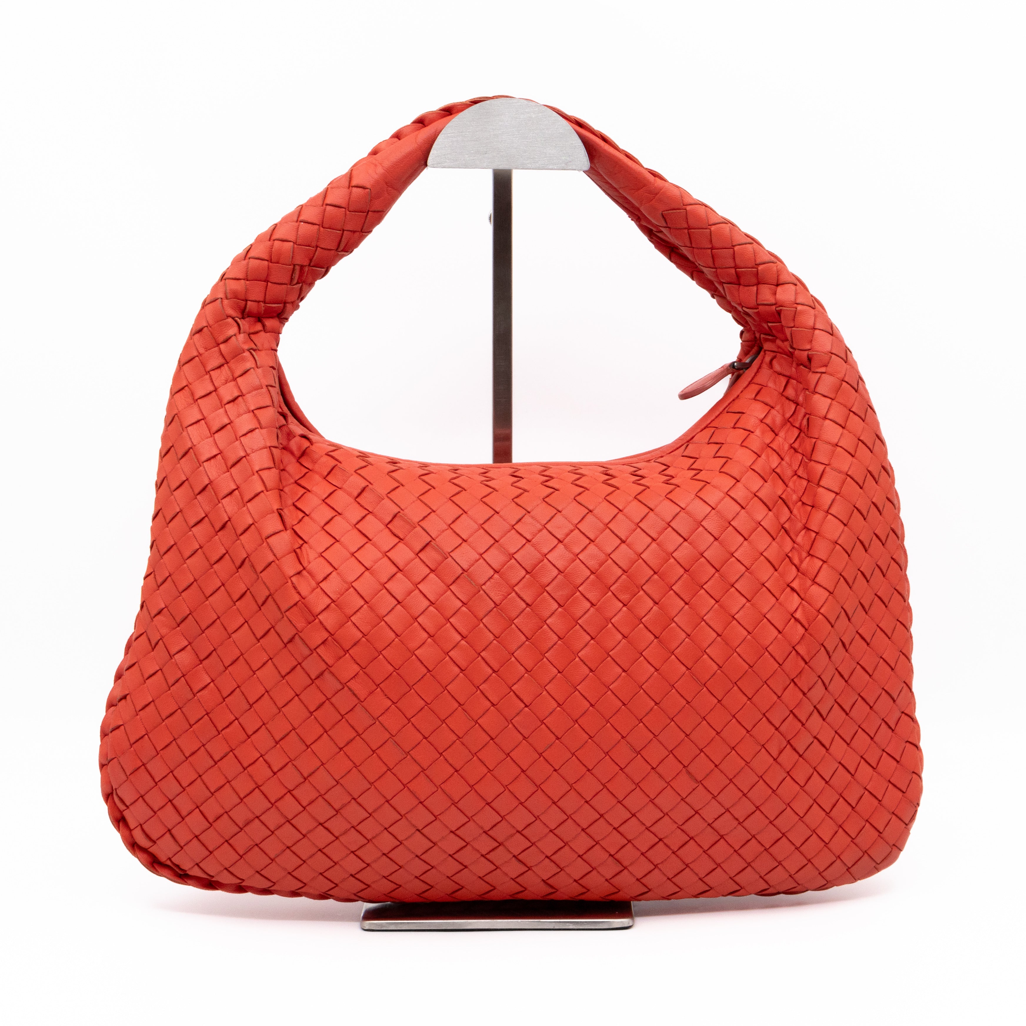 Veneta Hobo Bag Small Intrecciato Orange Leather