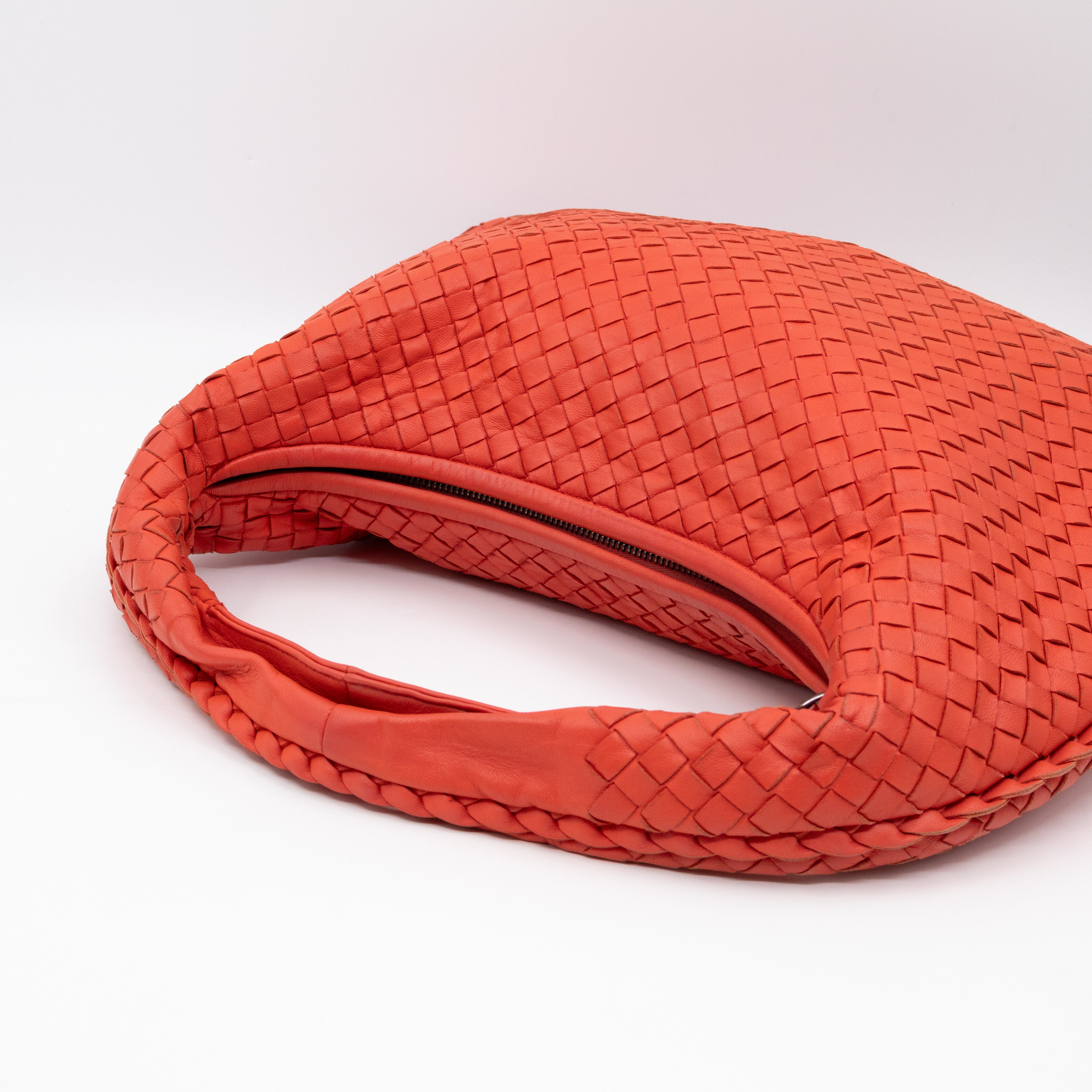 Veneta Hobo Bag Small Intrecciato Orange Leather