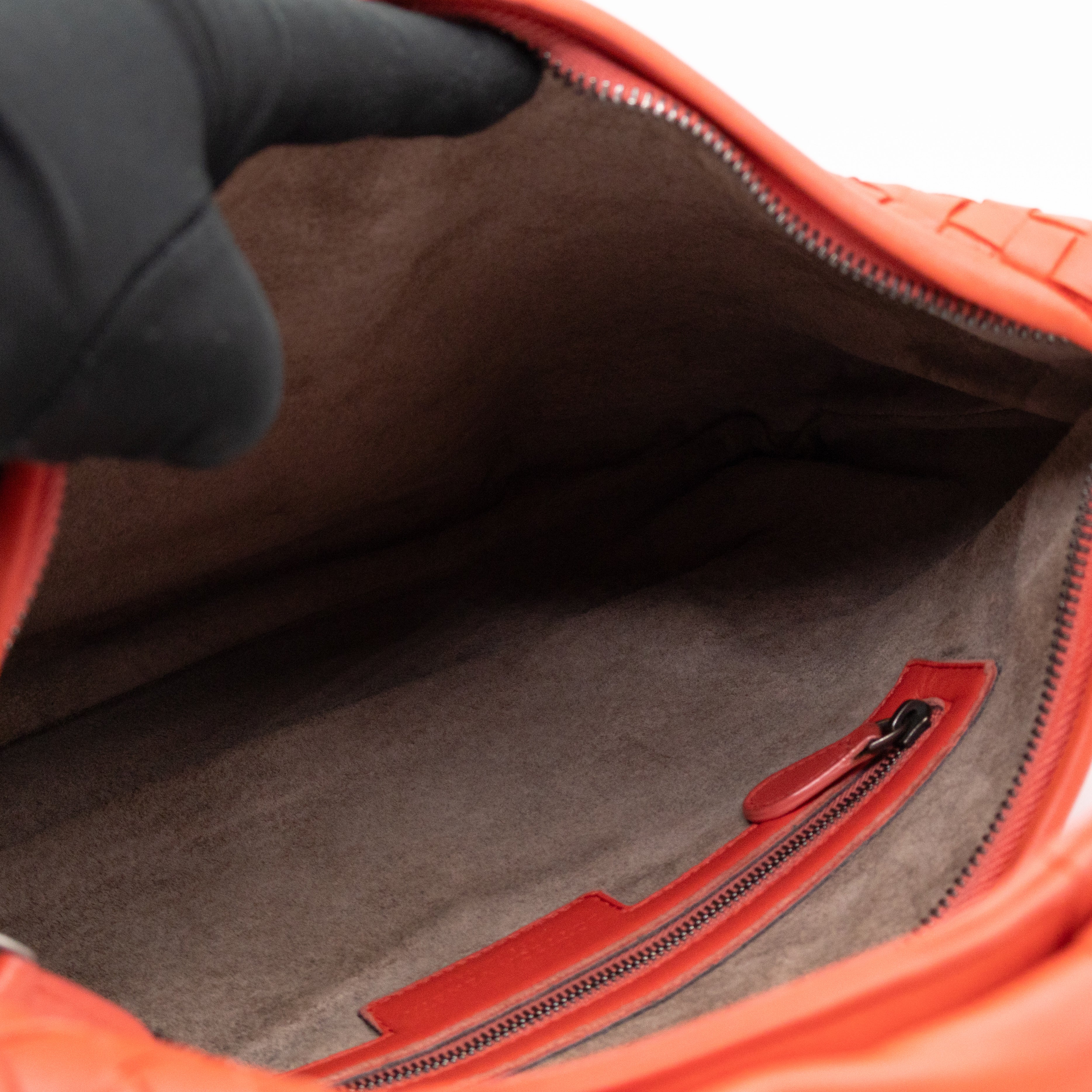 Veneta Hobo Bag Small Intrecciato Orange Leather