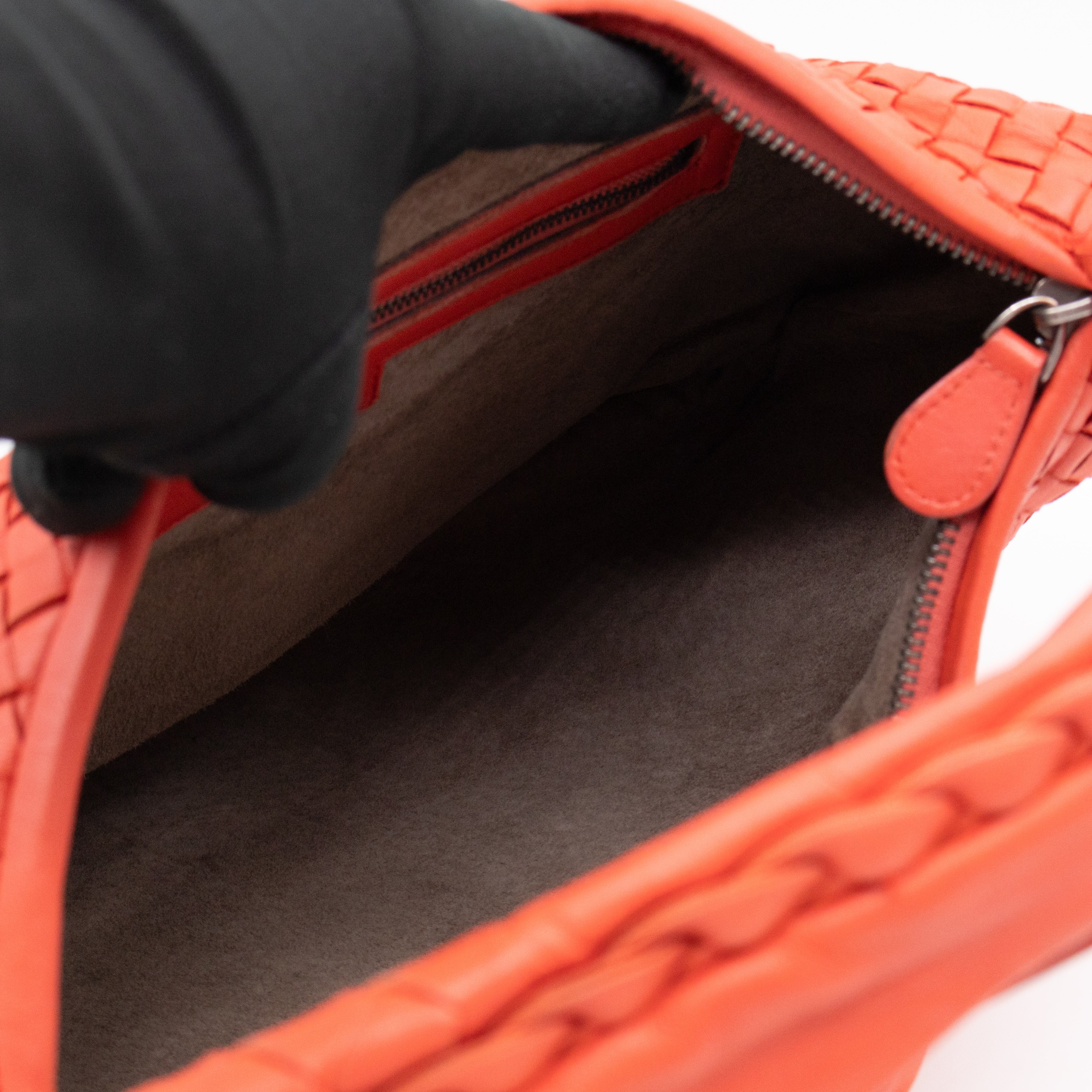 Veneta Hobo Bag Small Intrecciato Orange Leather