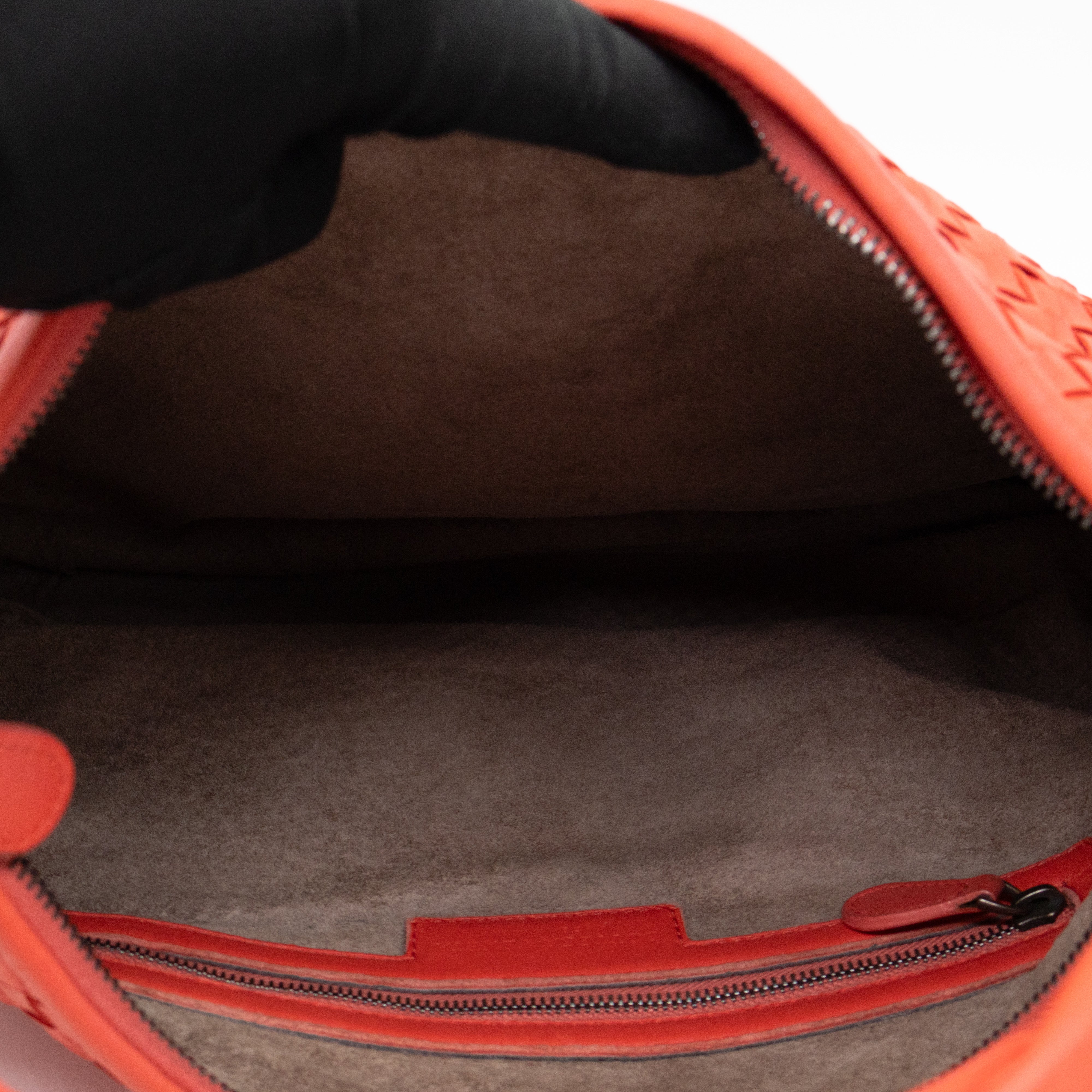 Veneta Hobo Bag Small Intrecciato Orange Leather