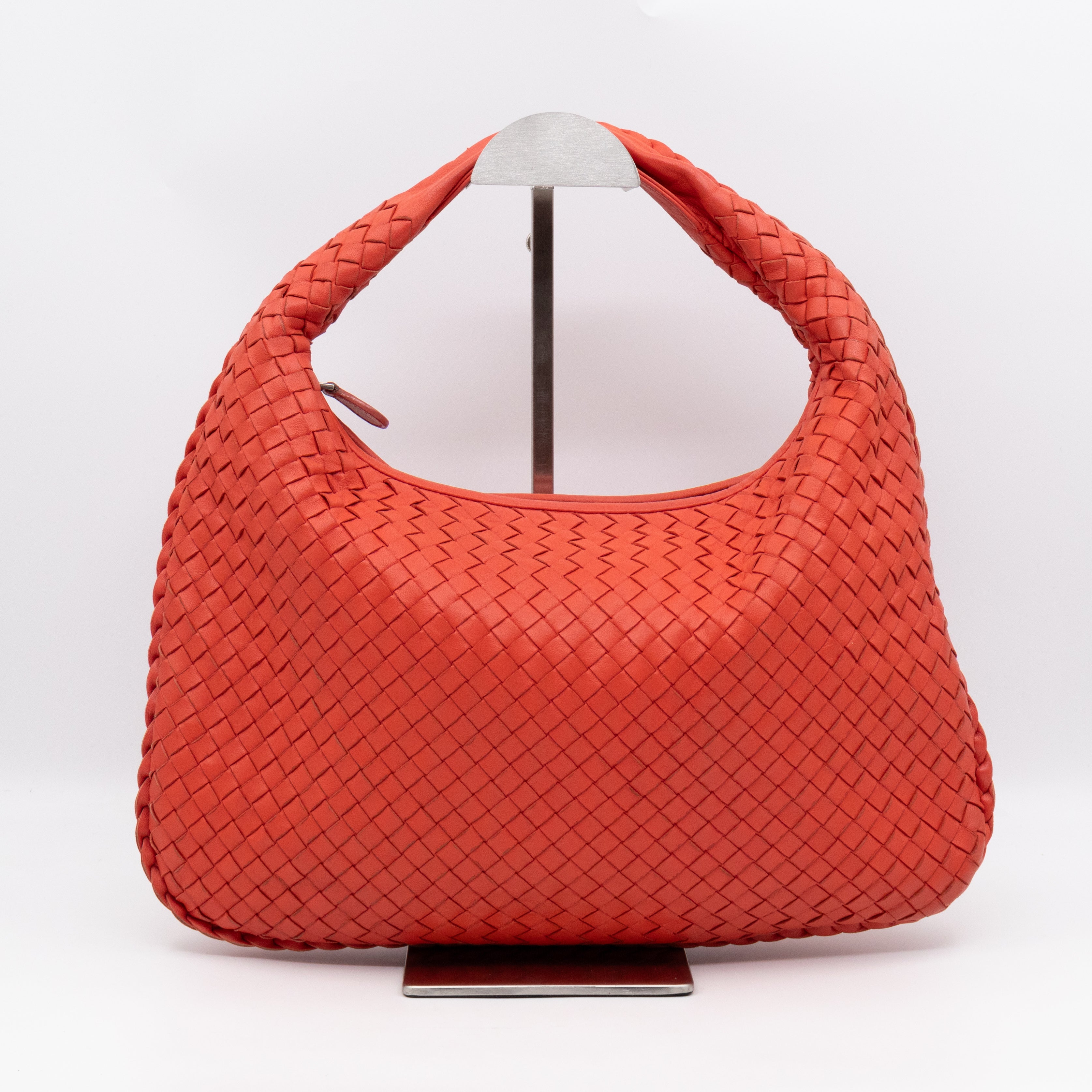 Veneta Hobo Bag Small Intrecciato Orange Leather