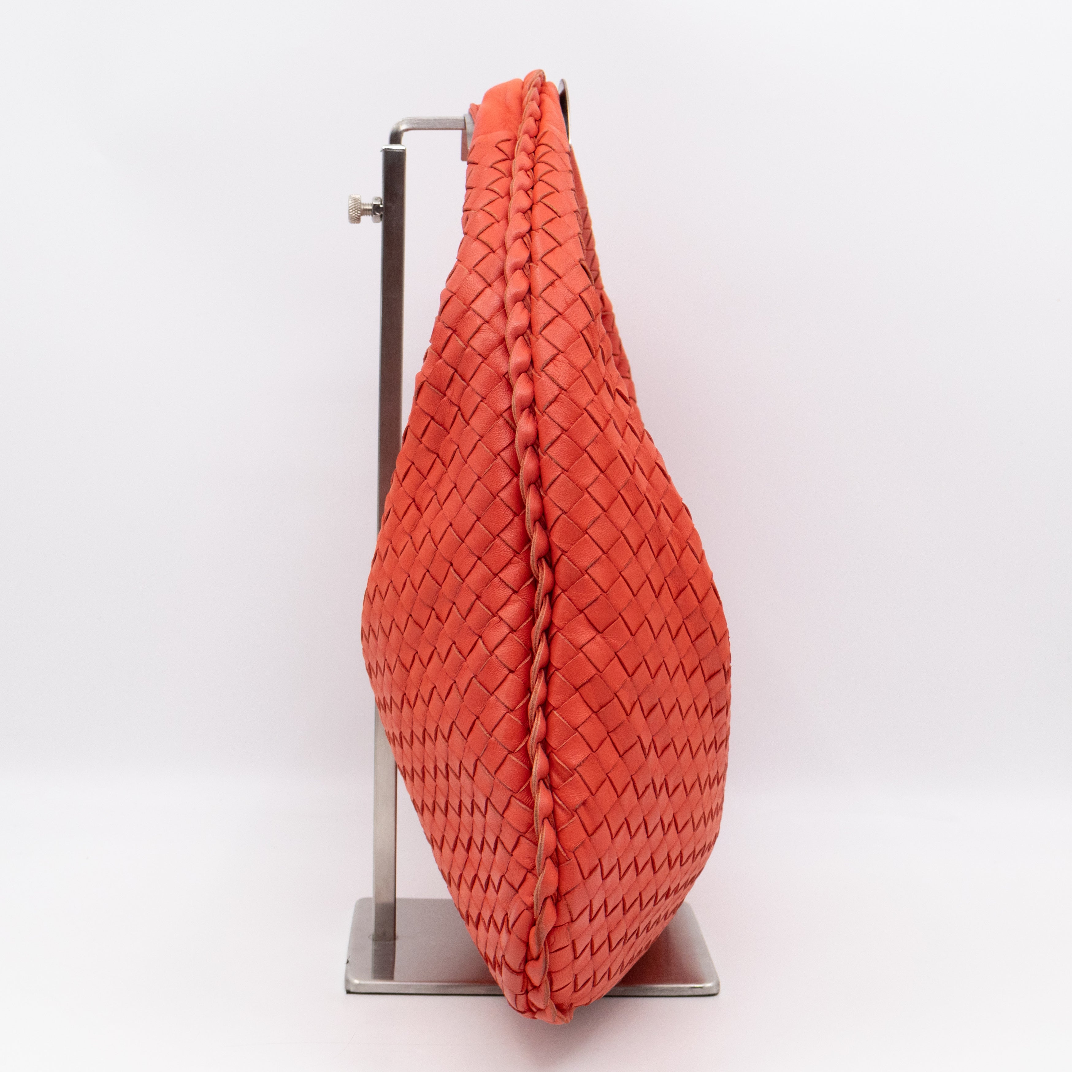 Veneta Hobo Bag Small Intrecciato Orange Leather