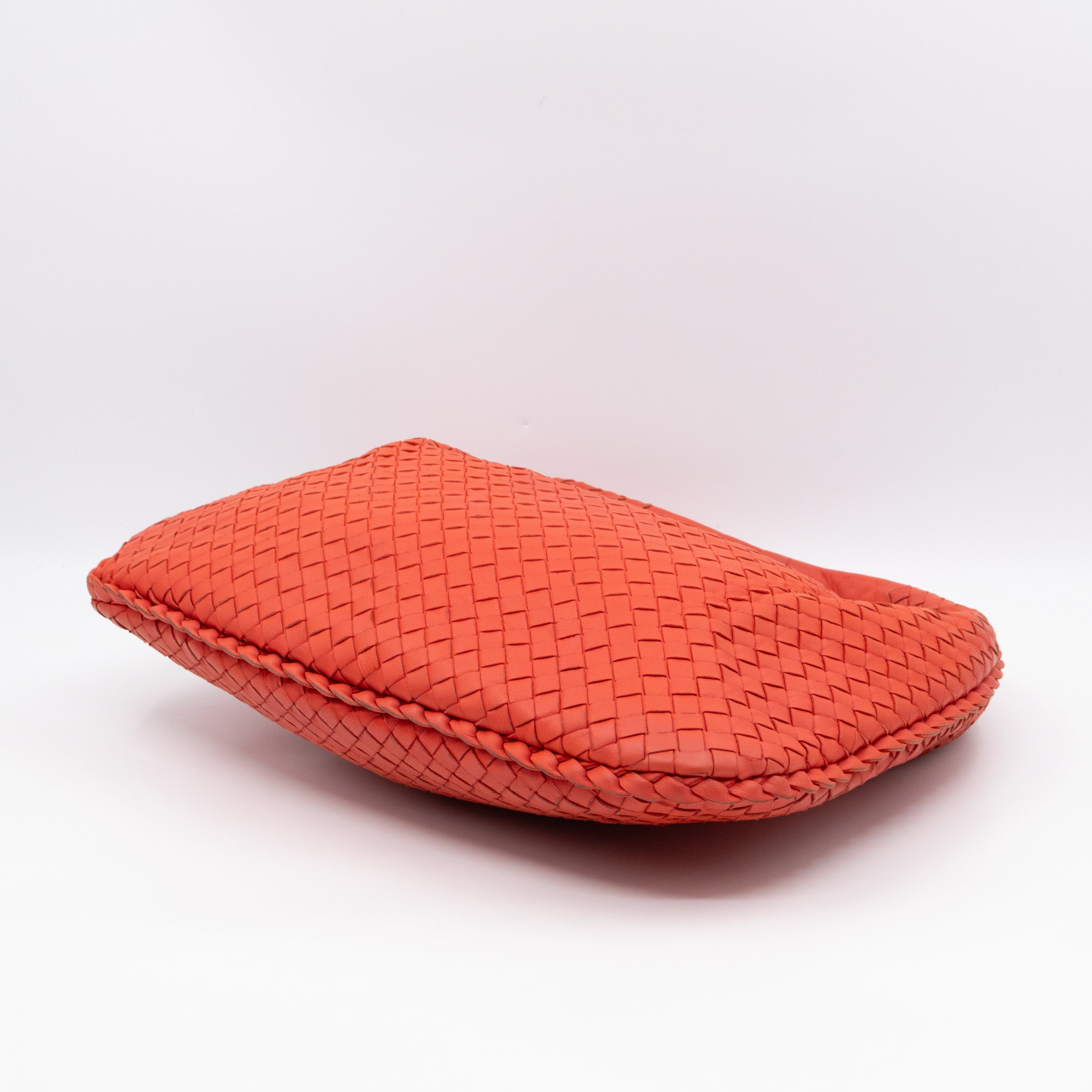 Veneta Hobo Bag Small Intrecciato Orange Leather