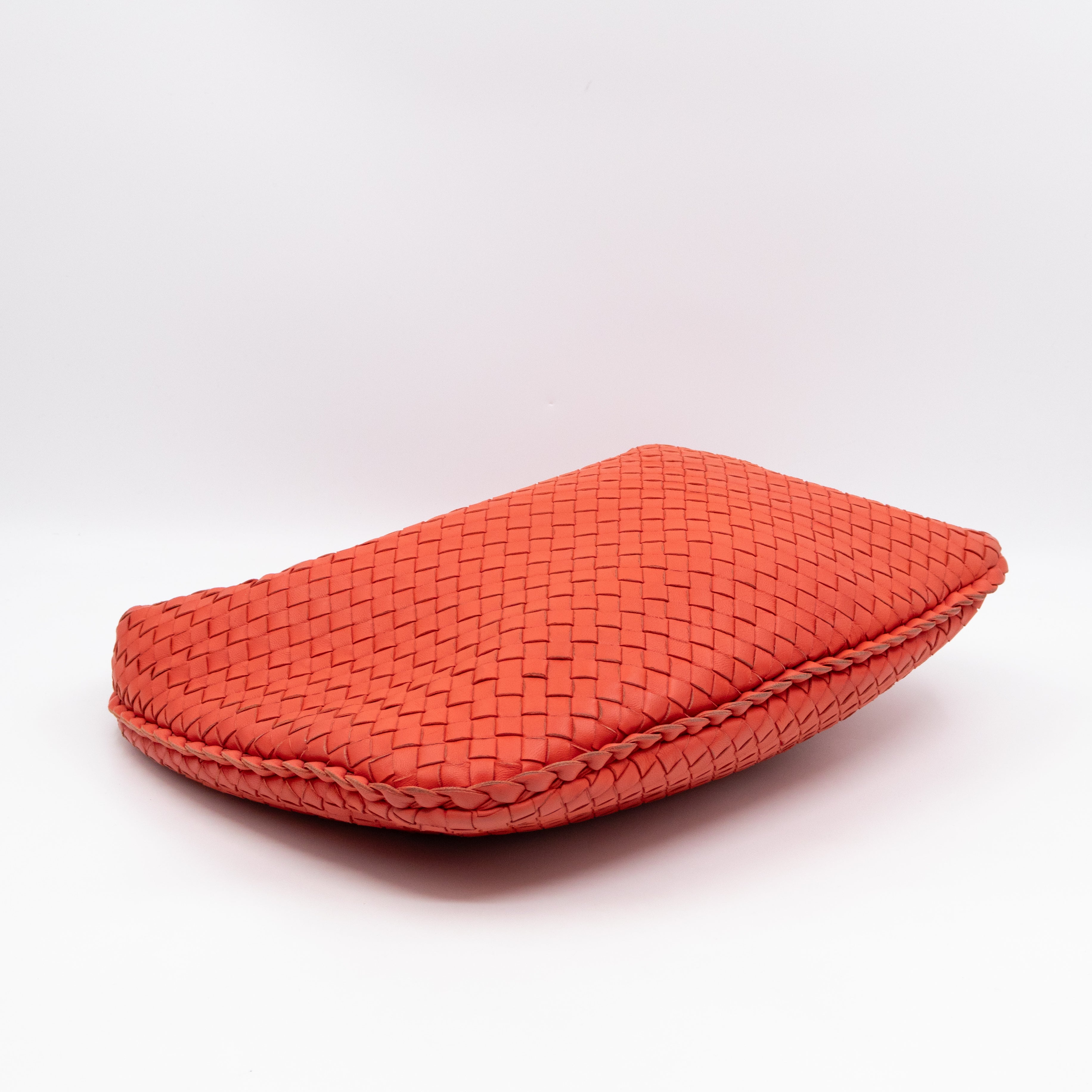 Veneta Hobo Bag Small Intrecciato Orange Leather