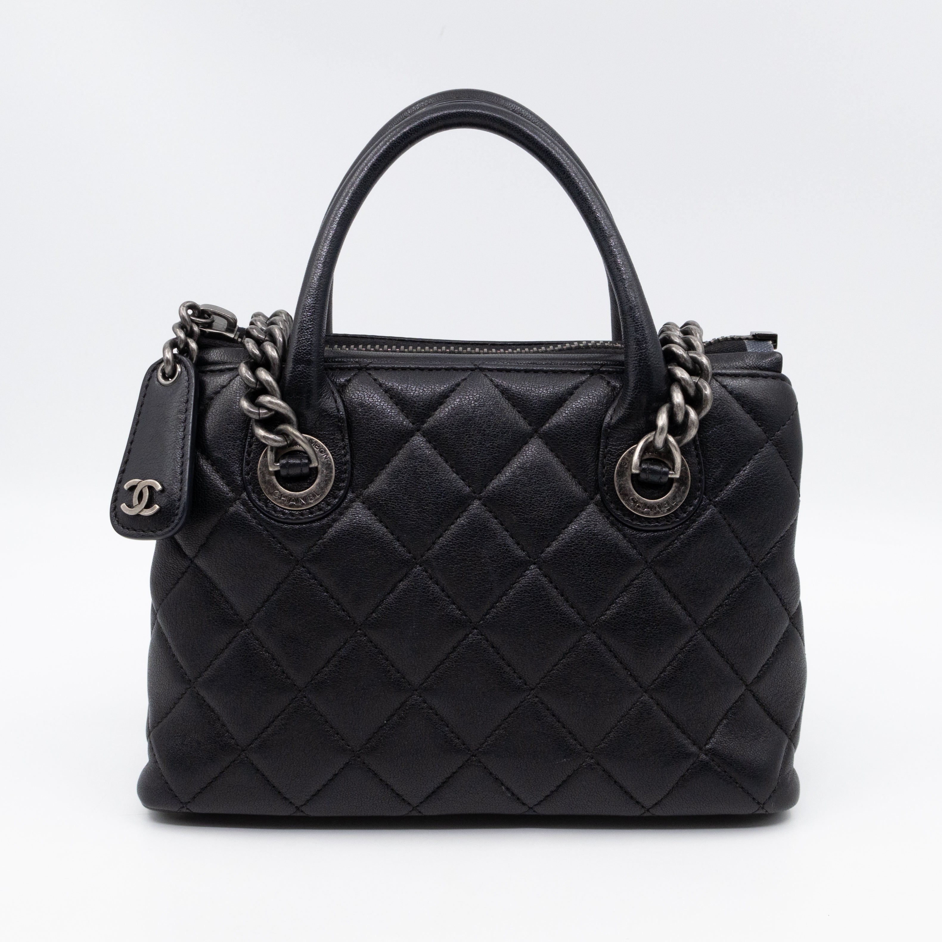 Small Boy Chained Tote Black Quilted Calfskin