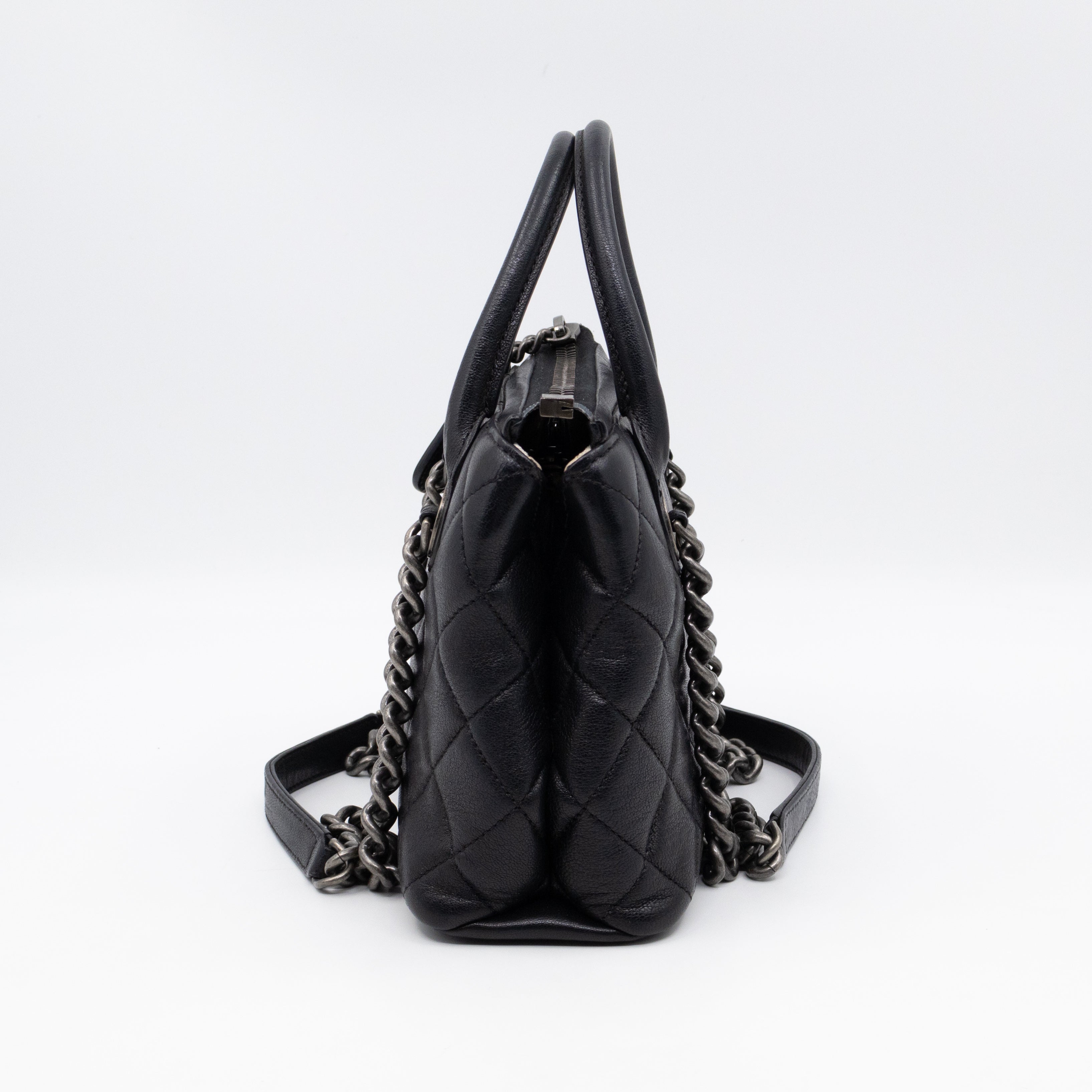 Small Boy Chained Tote Black Quilted Calfskin
