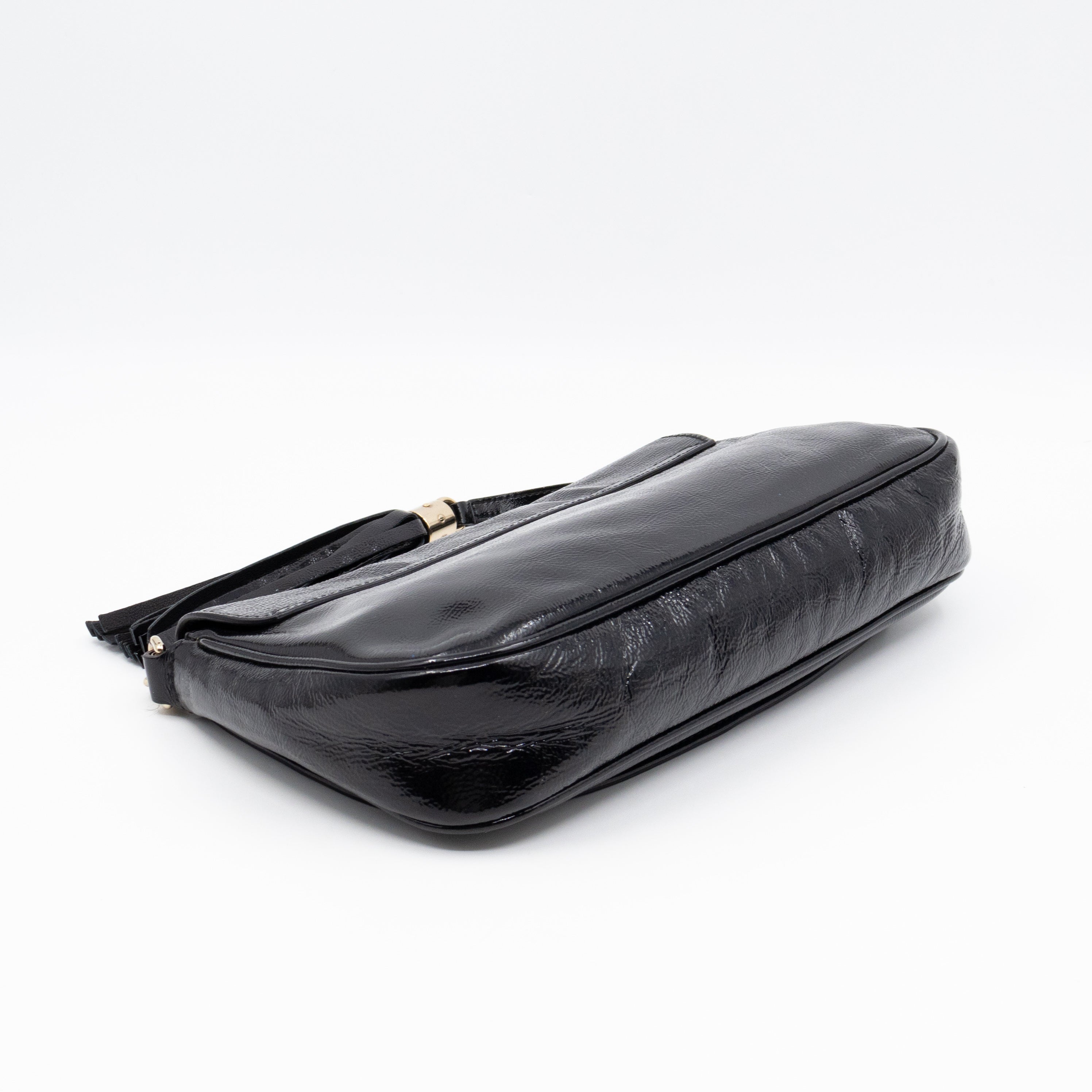 Soho Medium Flap Chain Bag Black Patent Leather