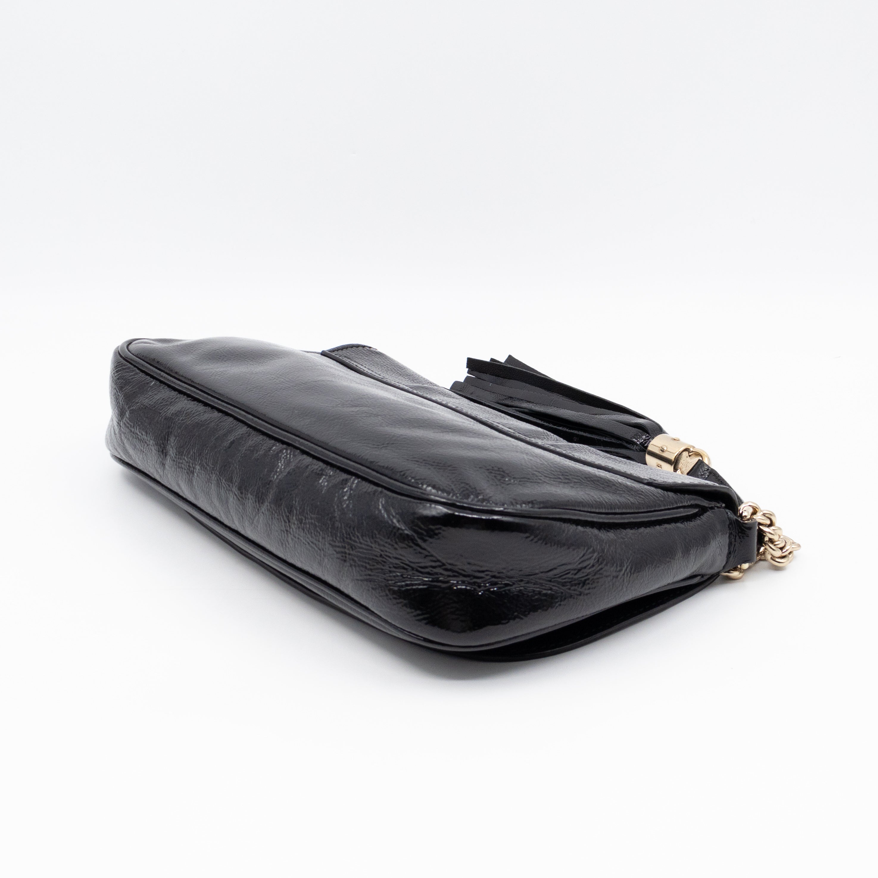 Soho Medium Flap Chain Bag Black Patent Leather