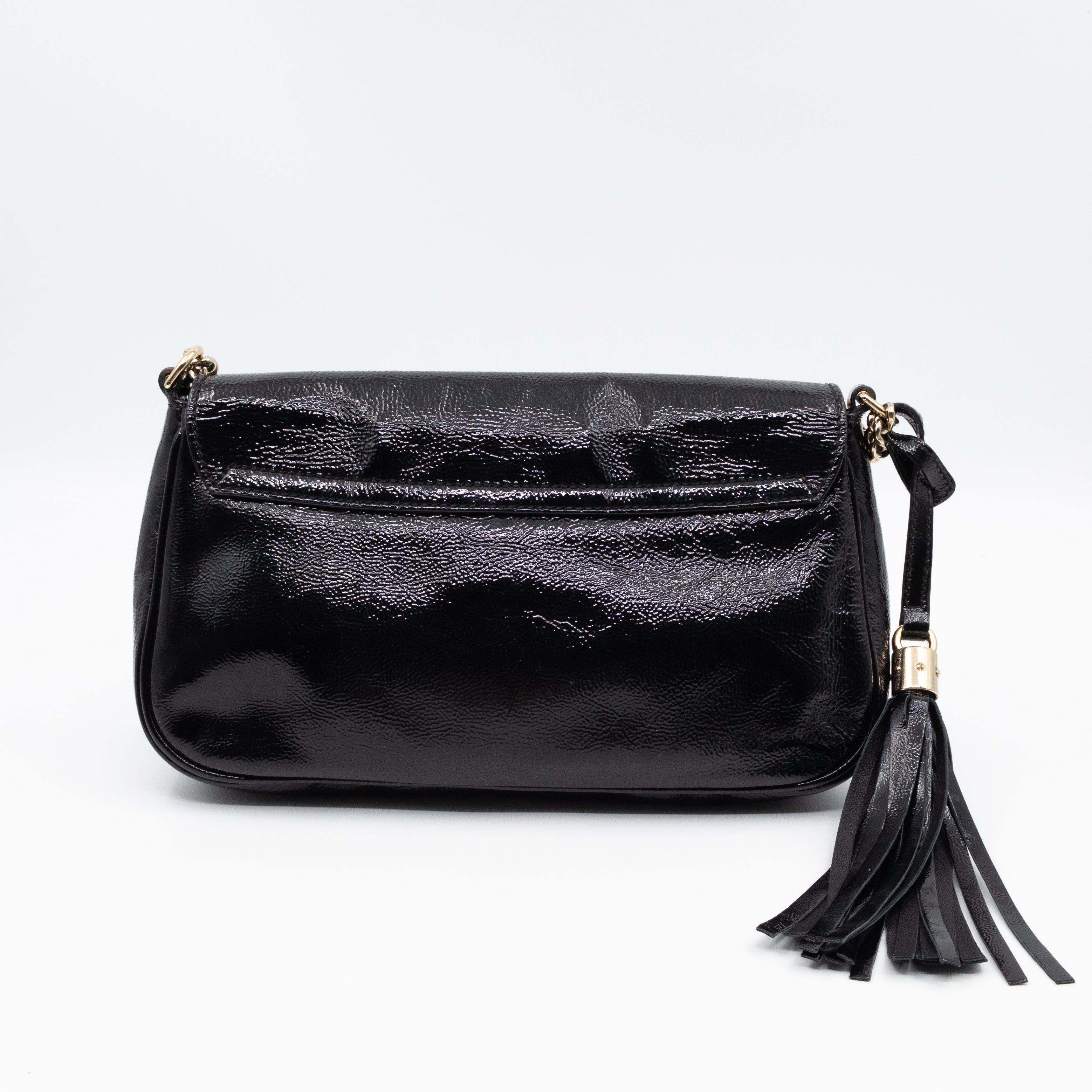 Soho Medium Flap Chain Bag Black Patent Leather