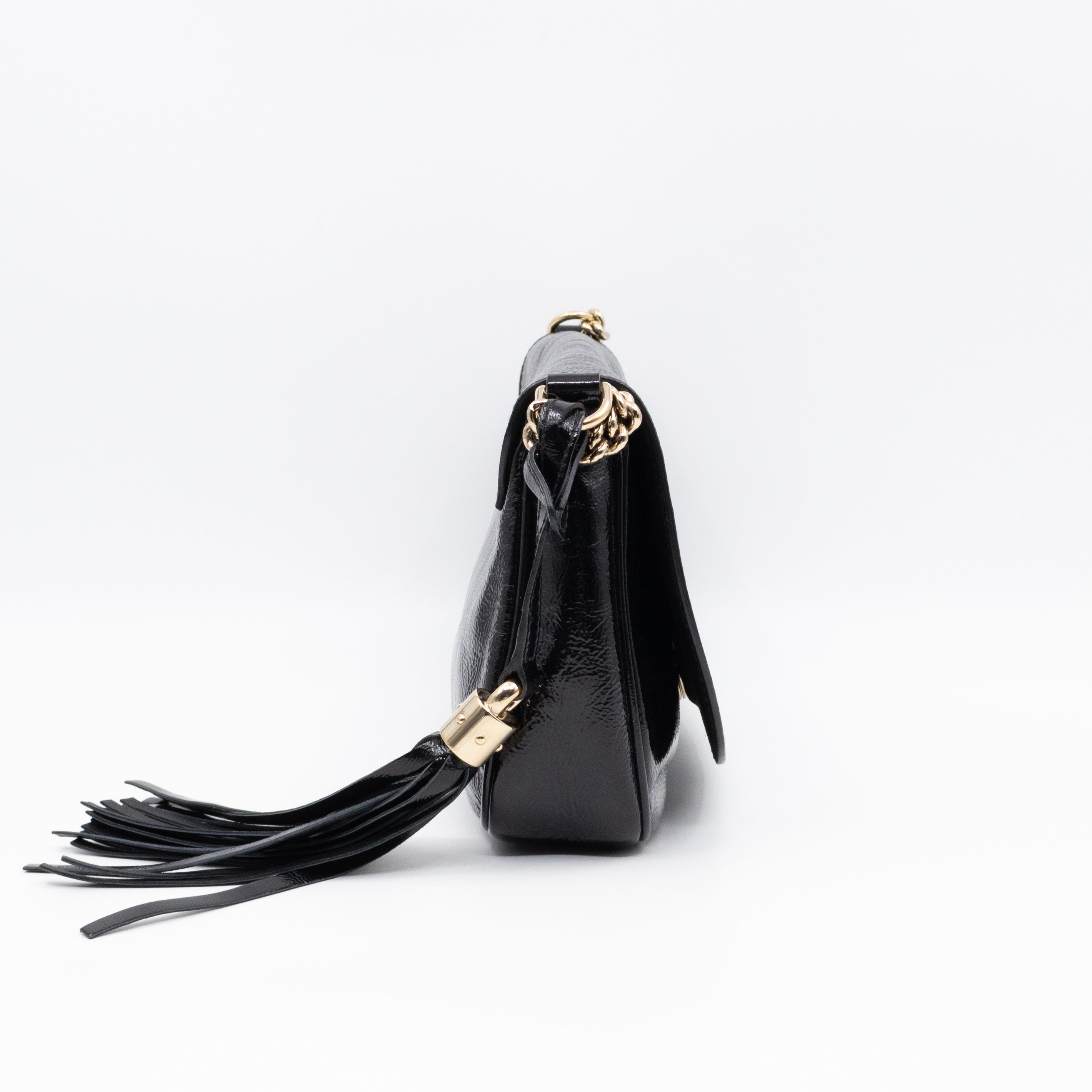 Soho Medium Flap Chain Bag Black Patent Leather