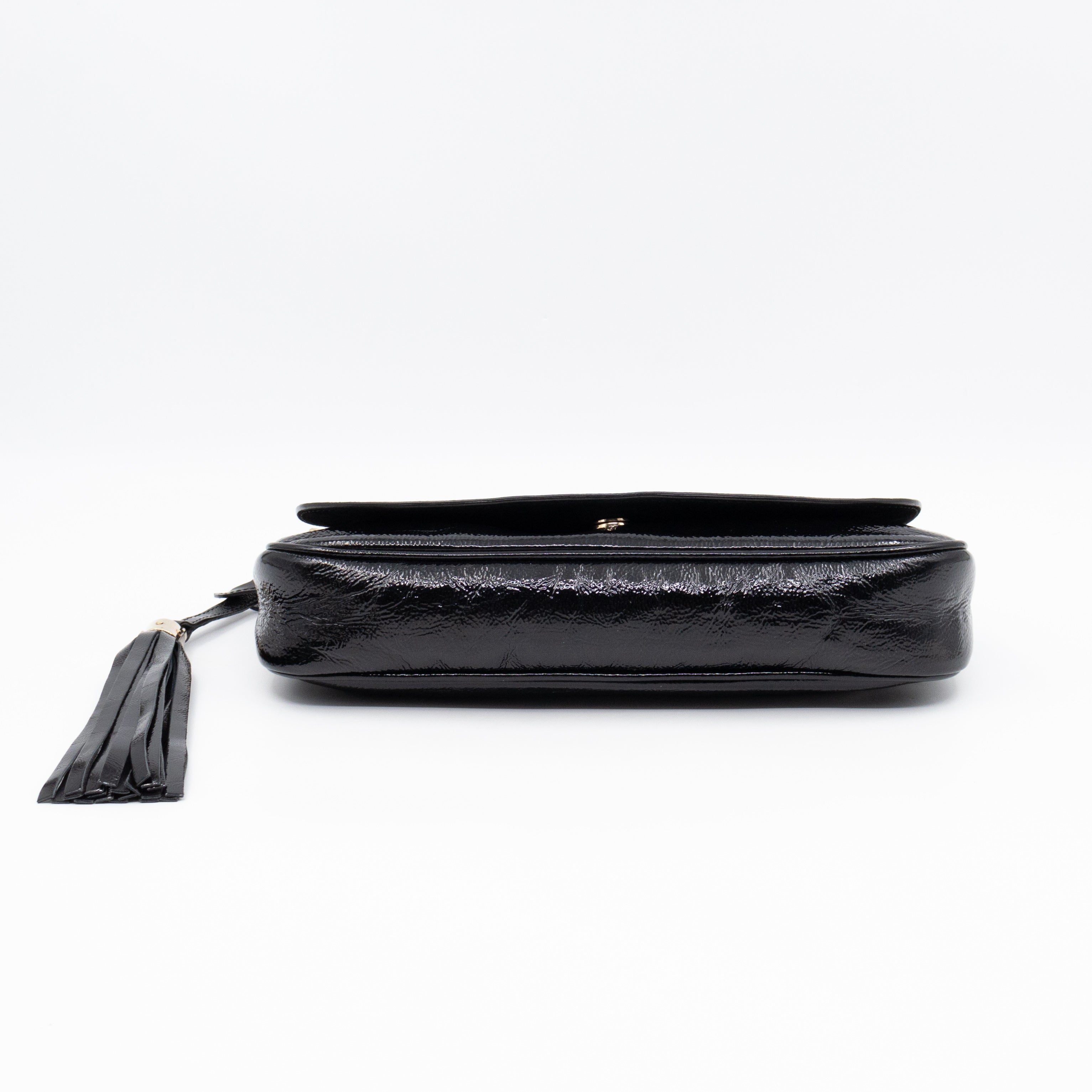 Soho Medium Flap Chain Bag Black Patent Leather