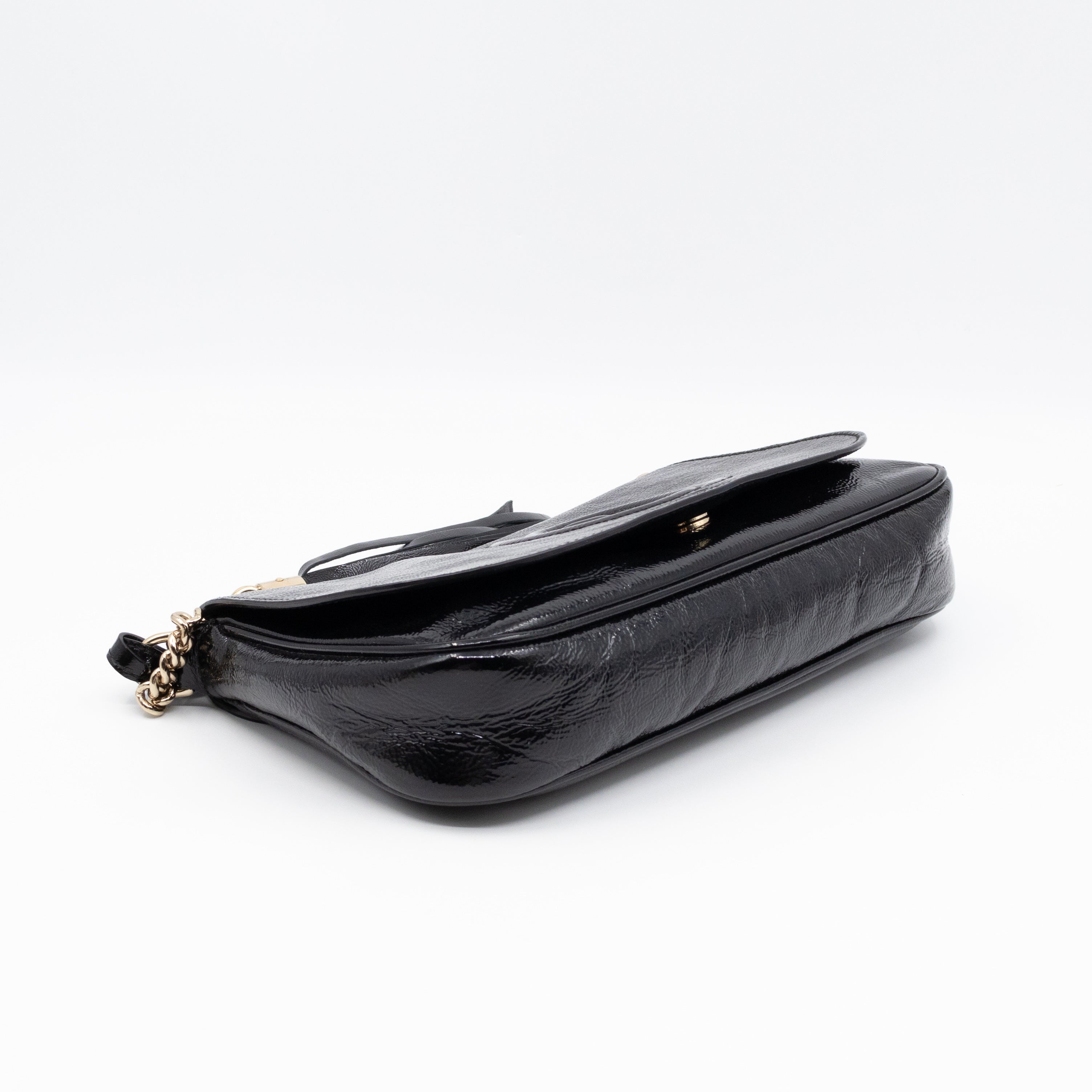 Soho Medium Flap Chain Bag Black Patent Leather