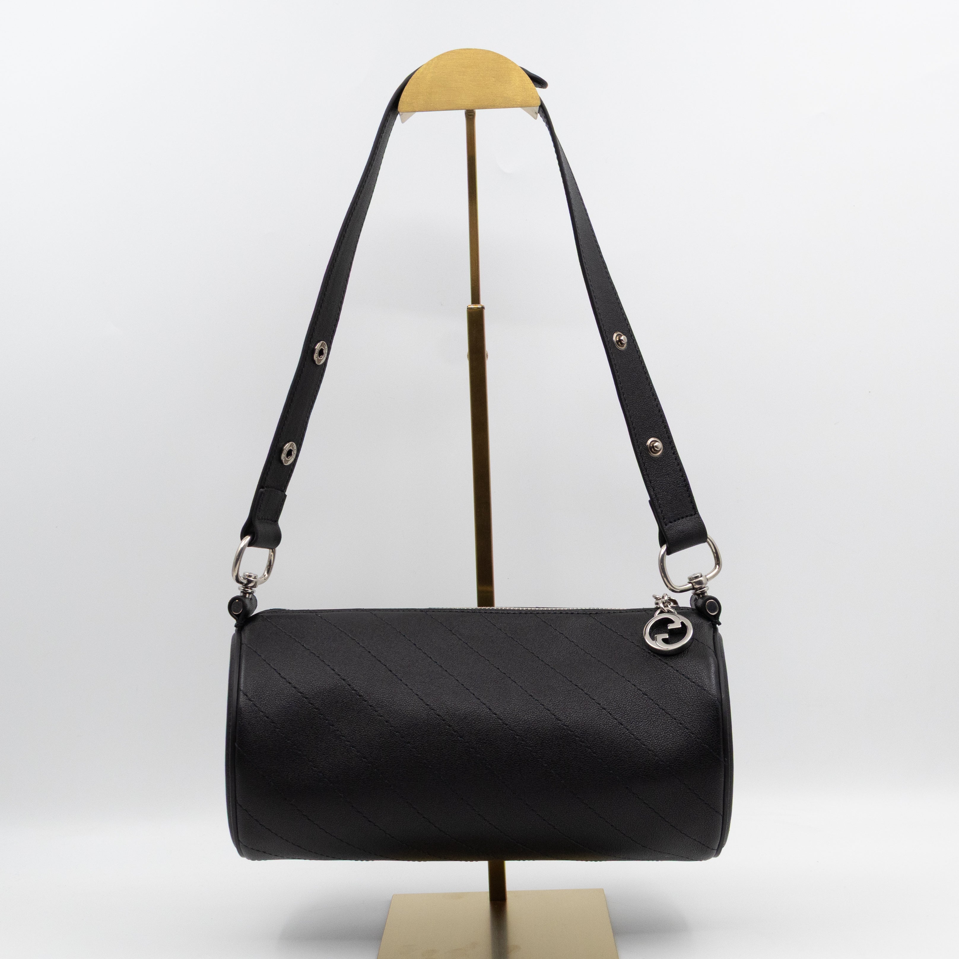 Small Blondie Shoulder Bag Diagonal Quilted Black Leather