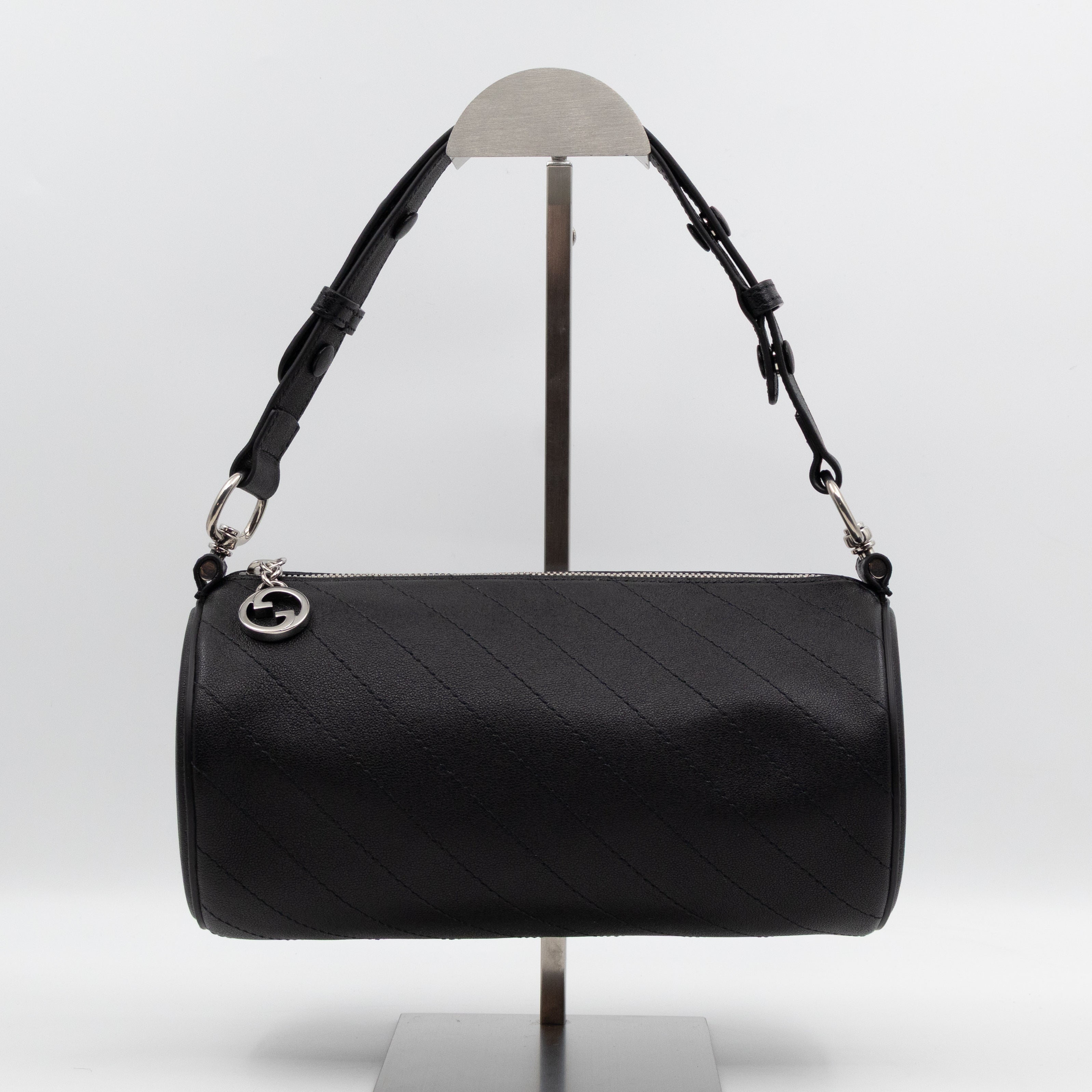 Small Blondie Shoulder Bag Diagonal Quilted Black Leather