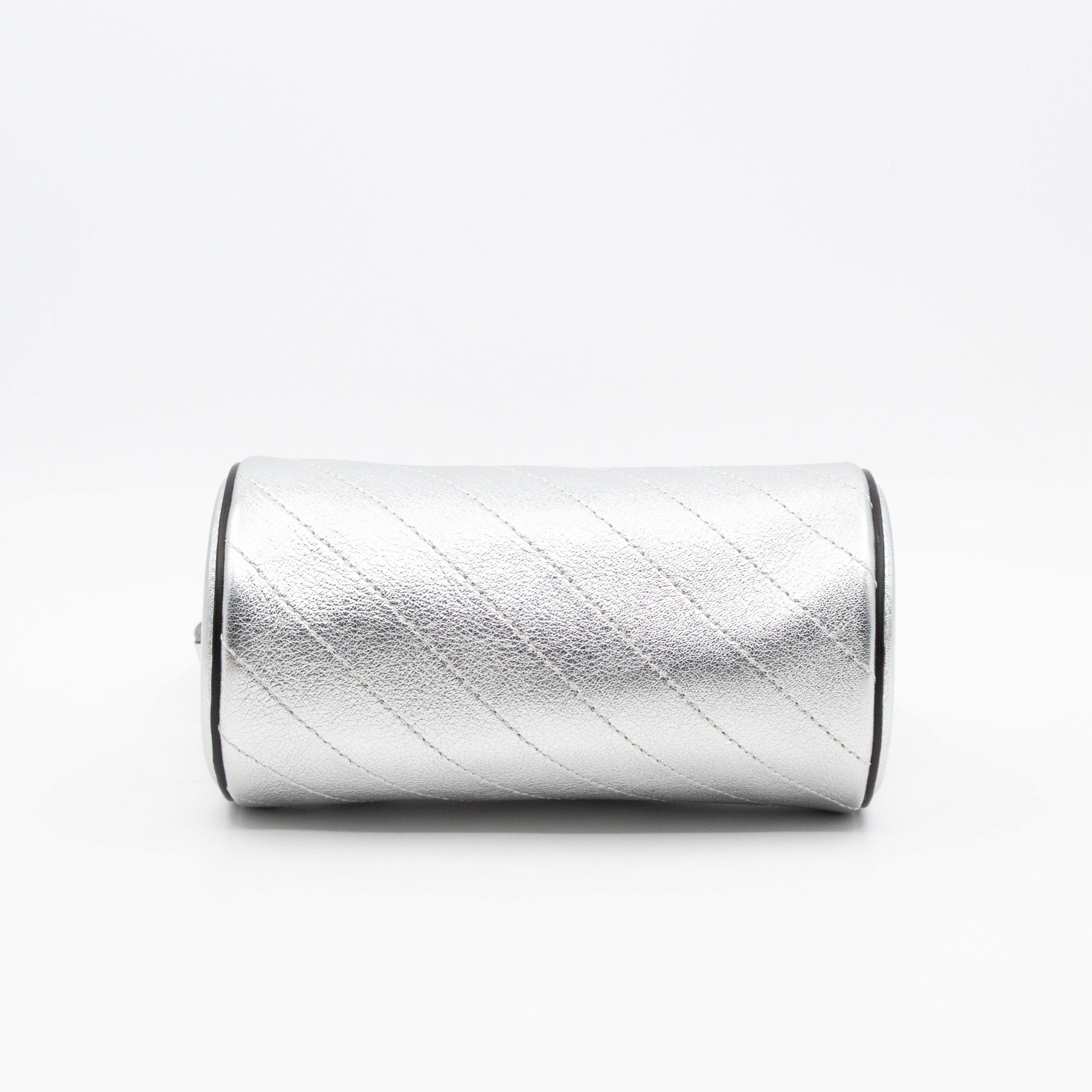 Mini Blondie Shoulder Bag Silver Diagonal Quilted Leather