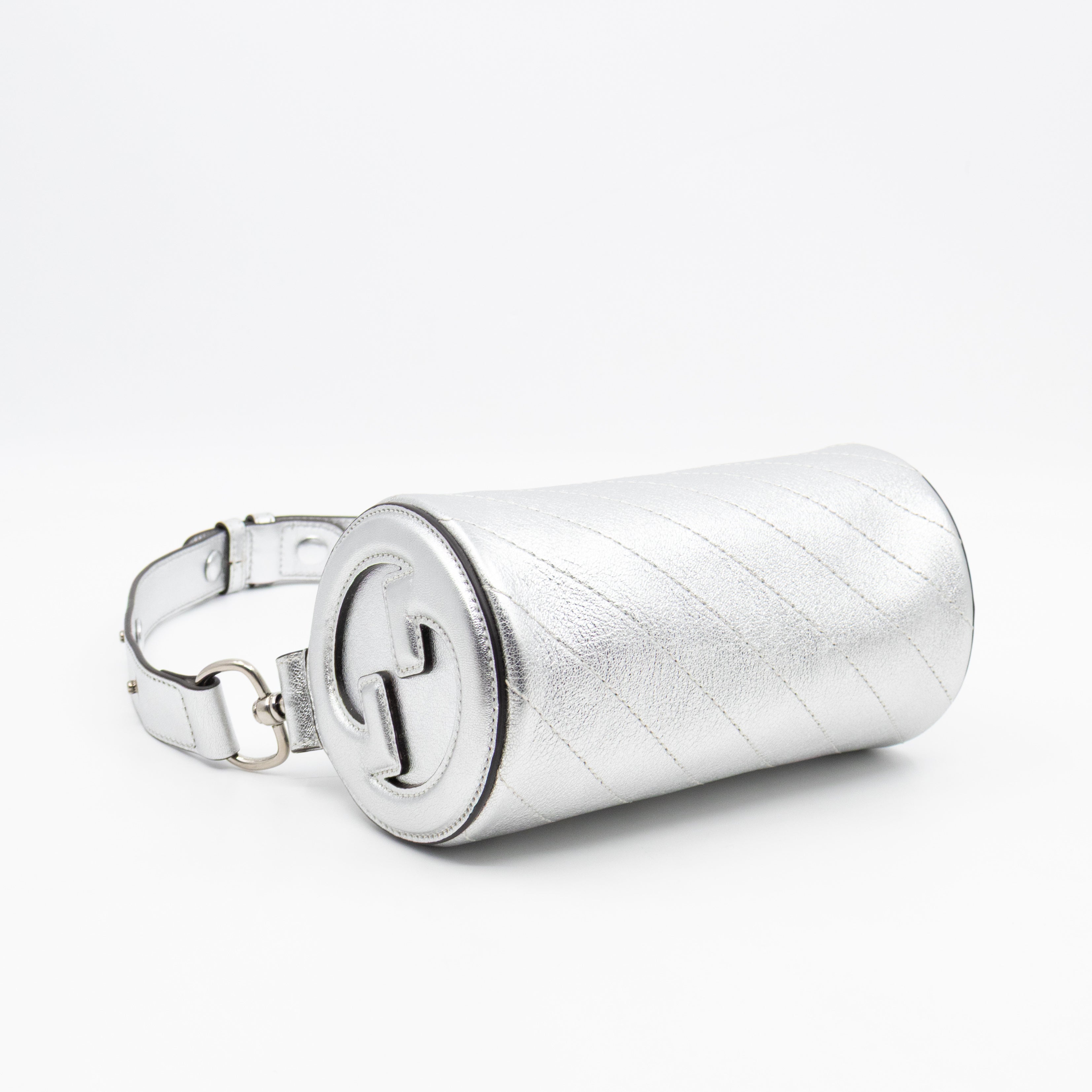 Mini Blondie Shoulder Bag Silver Diagonal Quilted Leather