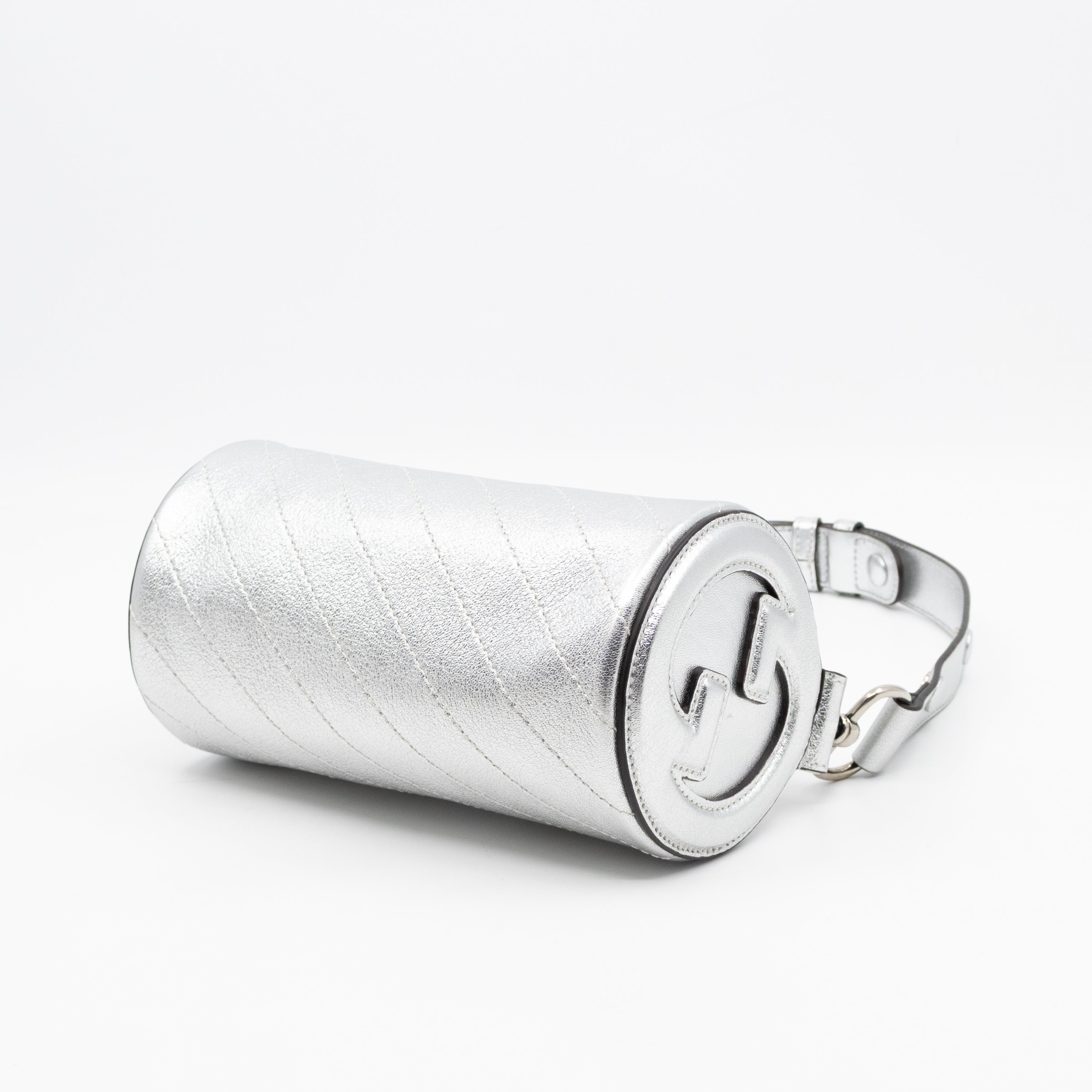 Mini Blondie Shoulder Bag Silver Diagonal Quilted Leather