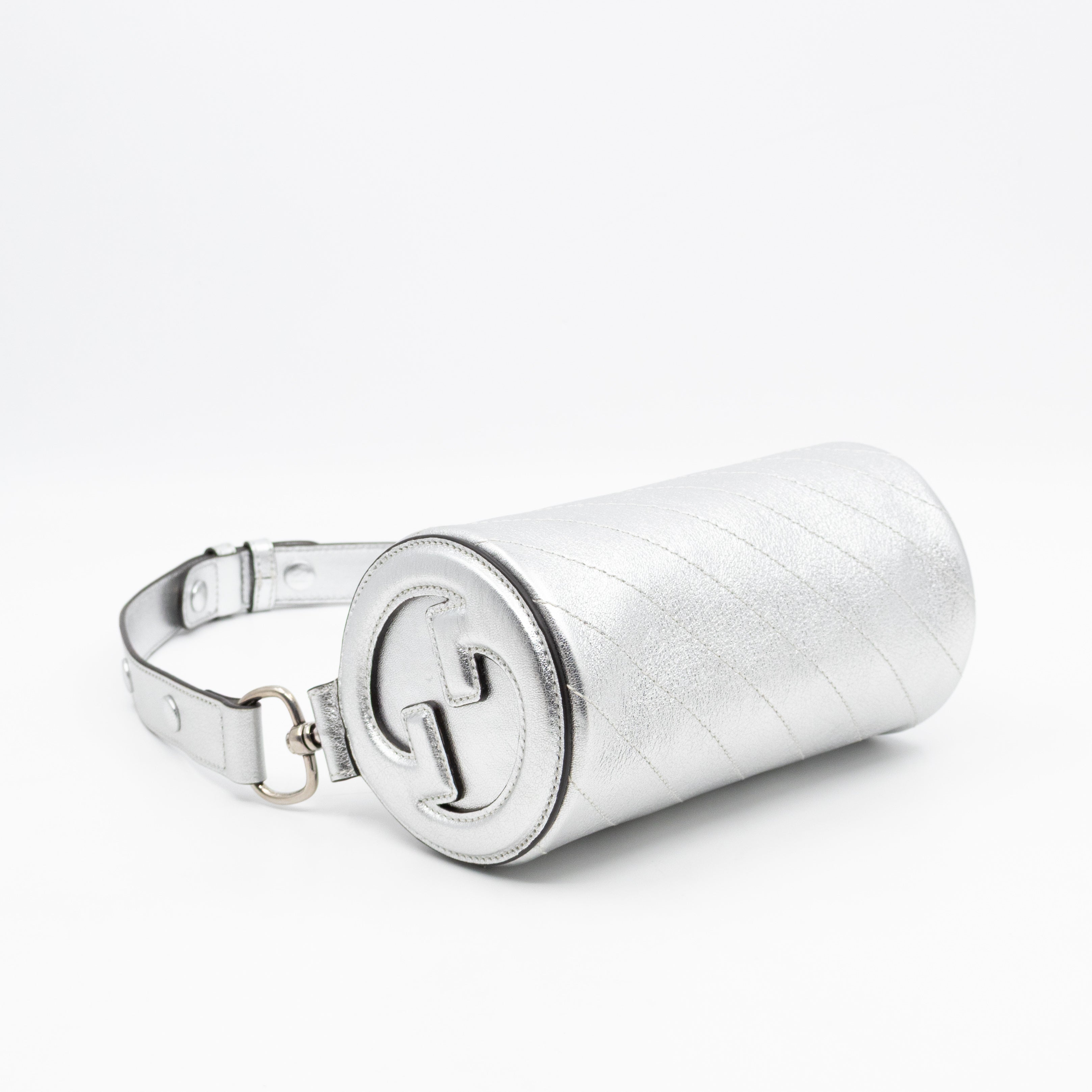 Mini Blondie Shoulder Bag Silver Diagonal Quilted Leather