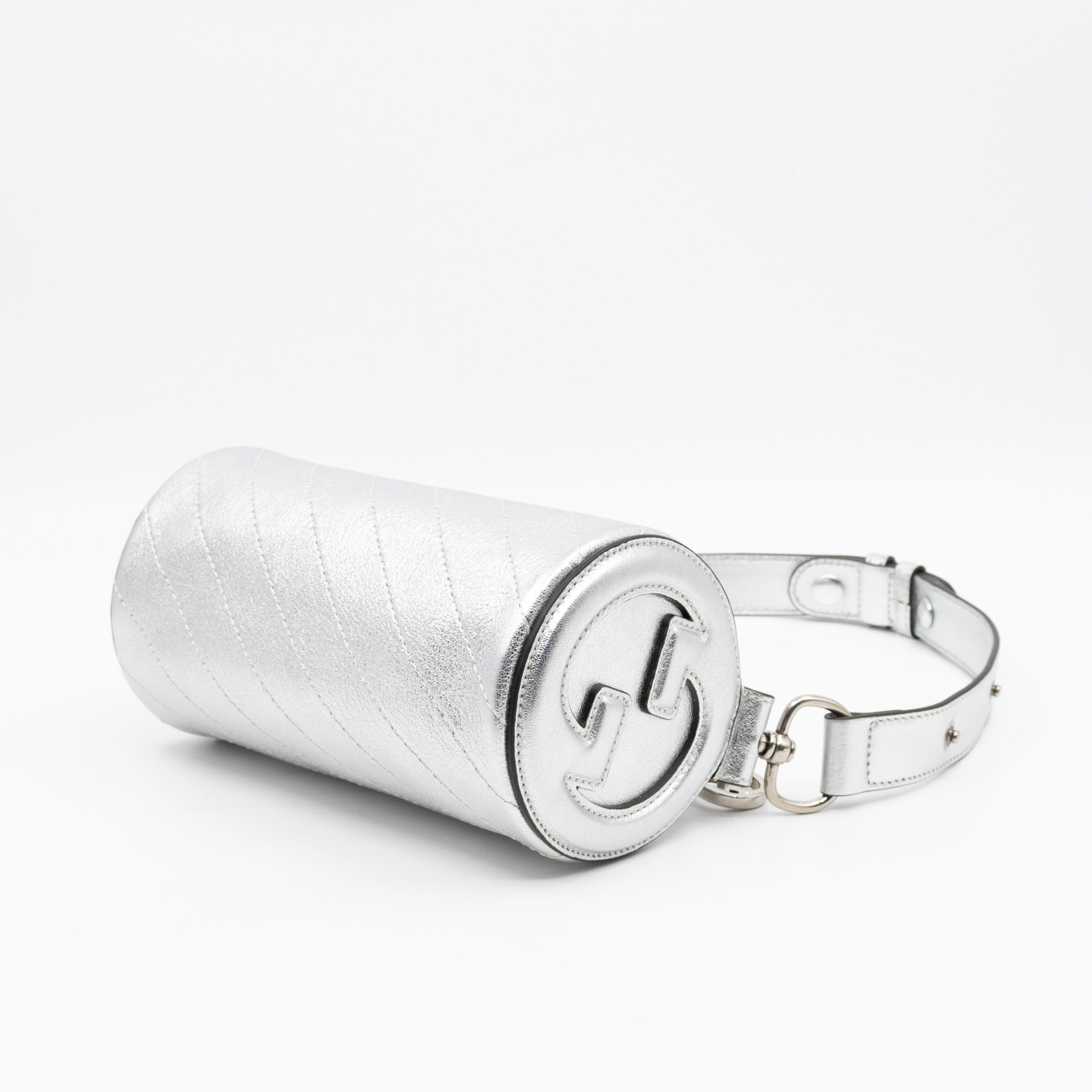 Mini Blondie Shoulder Bag Silver Diagonal Quilted Leather