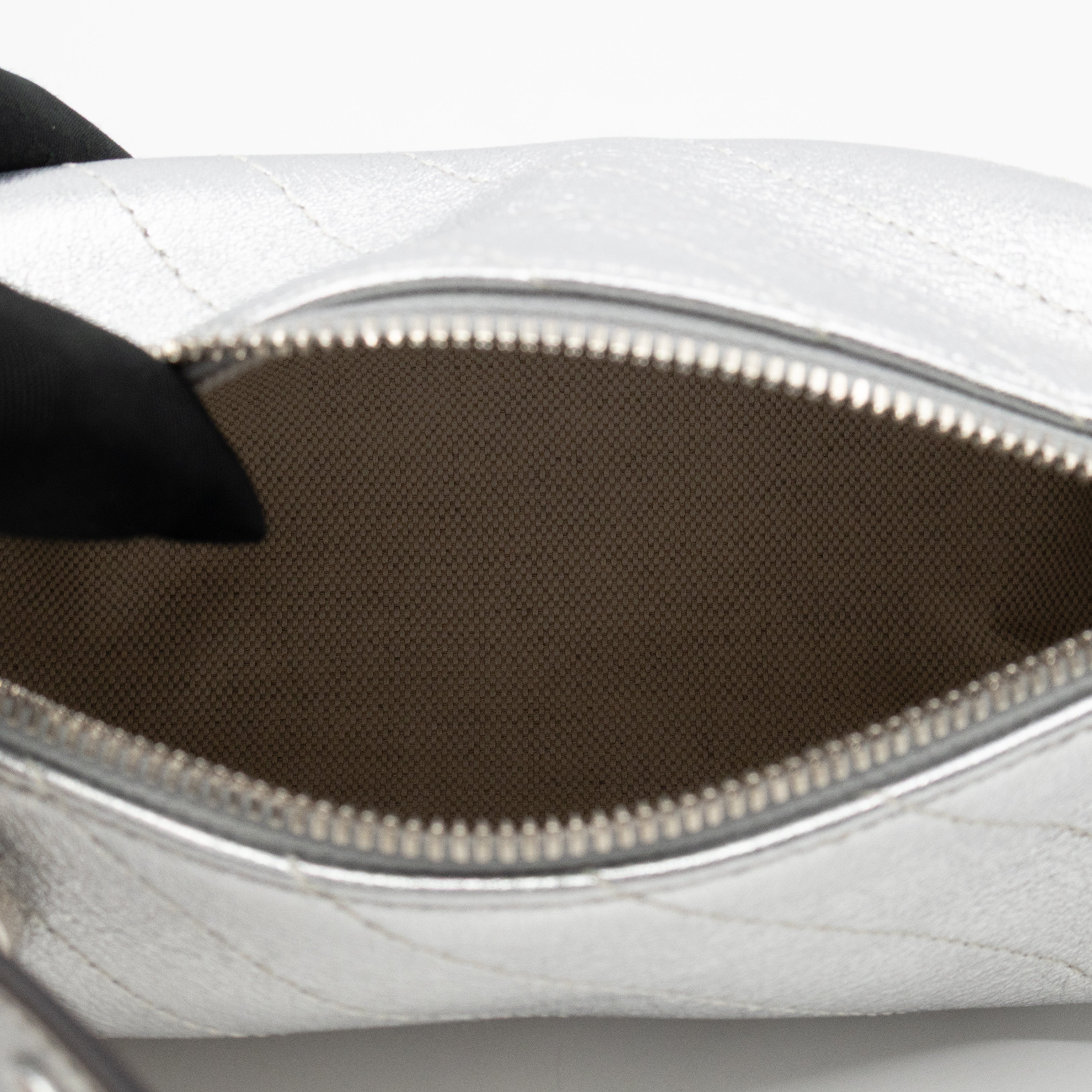 Mini Blondie Shoulder Bag Silver Diagonal Quilted Leather