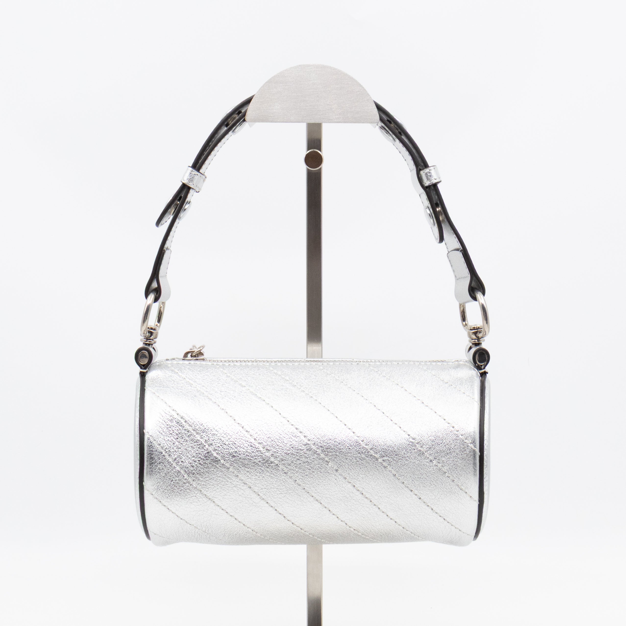 Mini Blondie Shoulder Bag Silver Diagonal Quilted Leather
