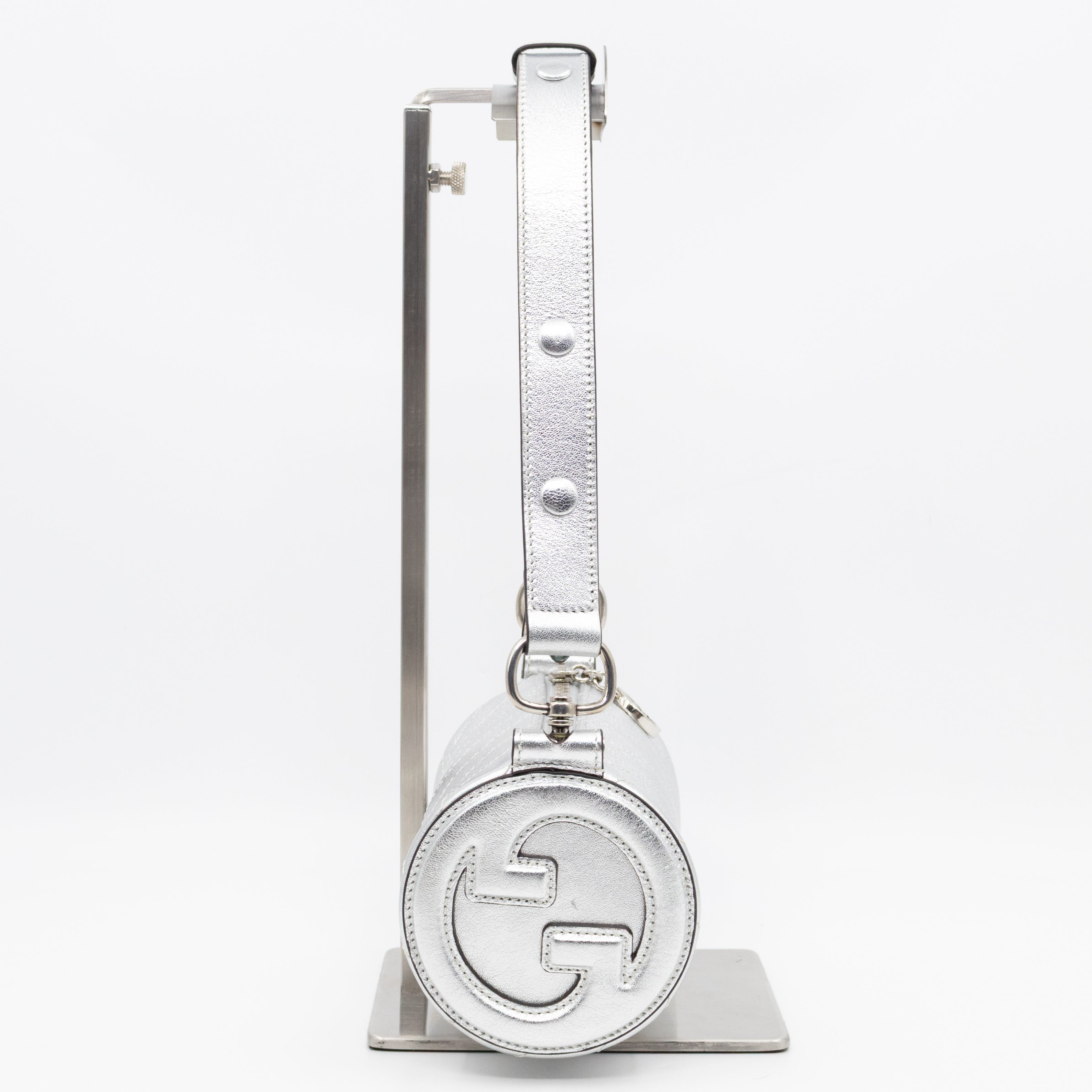 Mini Blondie Shoulder Bag Silver Diagonal Quilted Leather