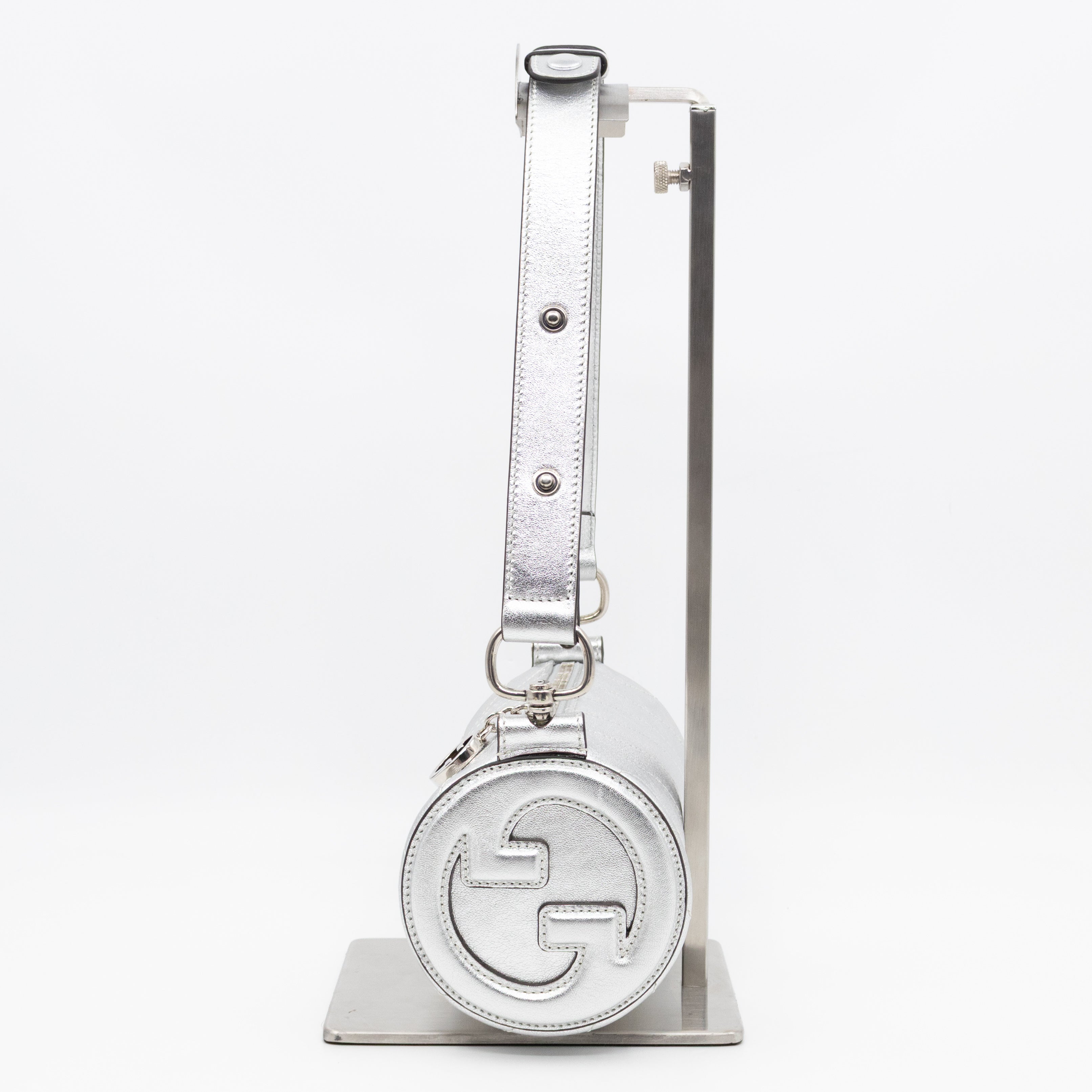 Mini Blondie Shoulder Bag Silver Diagonal Quilted Leather