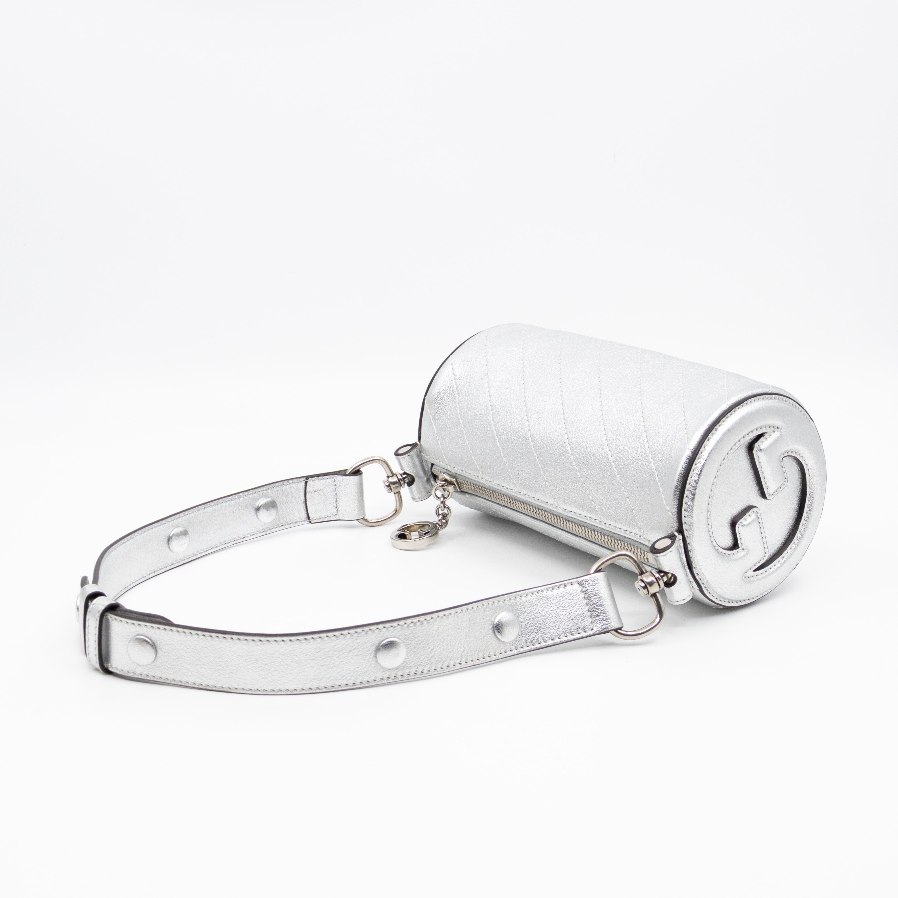 Mini Blondie Shoulder Bag Silver Diagonal Quilted Leather