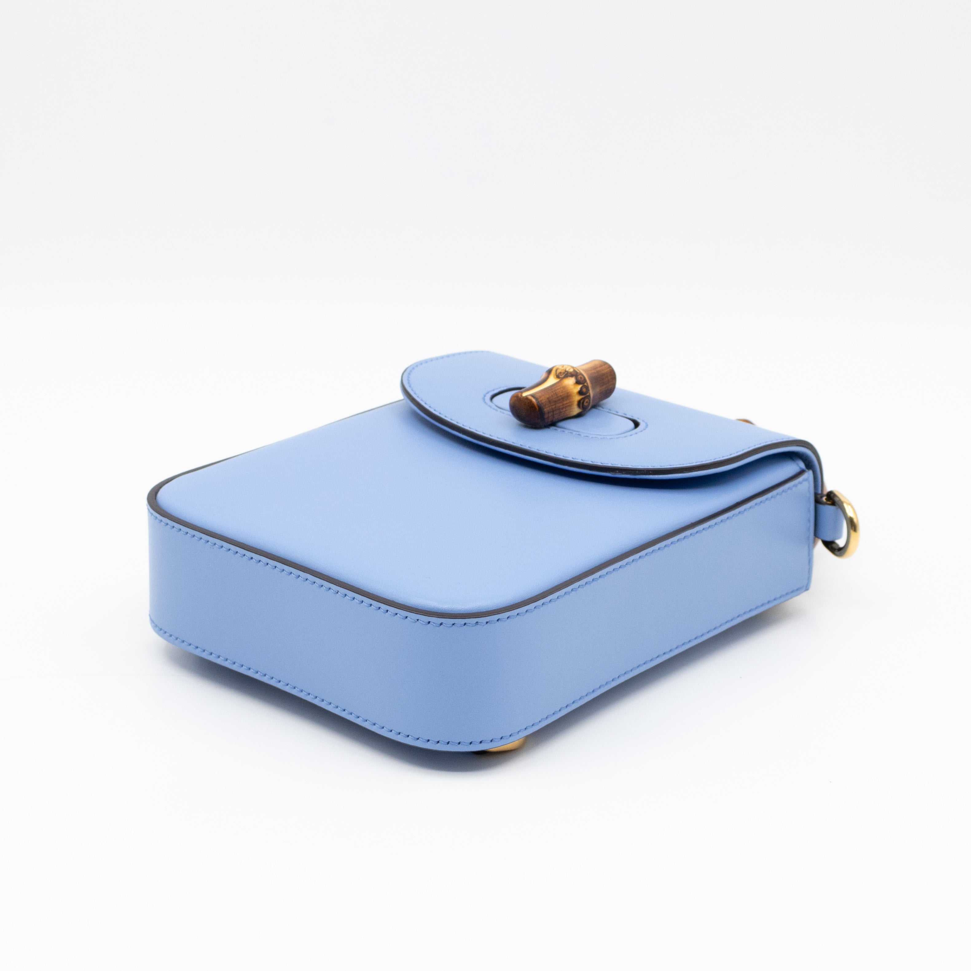 Mini Bamboo Top Handle 3-way Bag Light Blue Leather