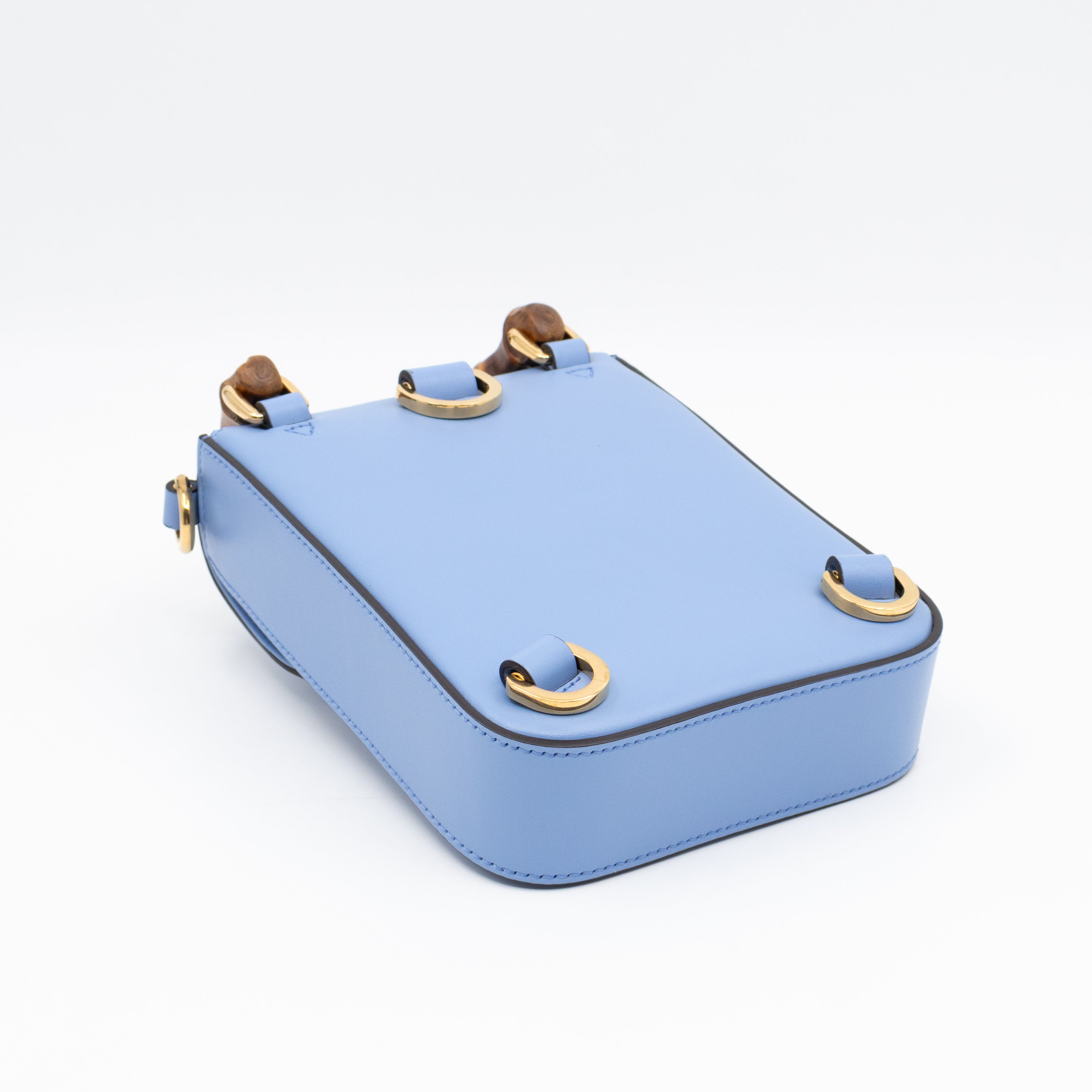 Mini Bamboo Top Handle 3-way Bag Light Blue Leather