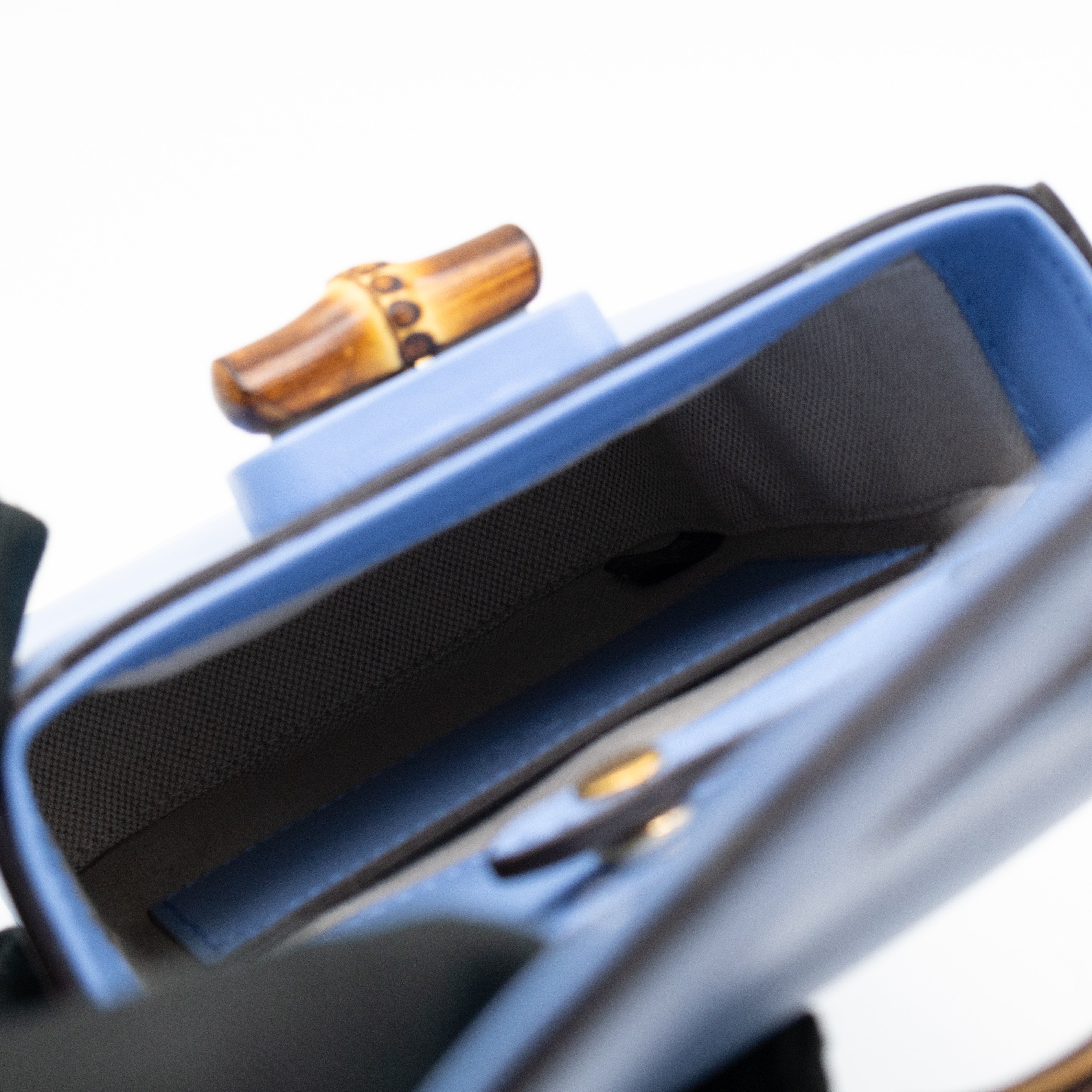 Mini Bamboo Top Handle 3-way Bag Light Blue Leather