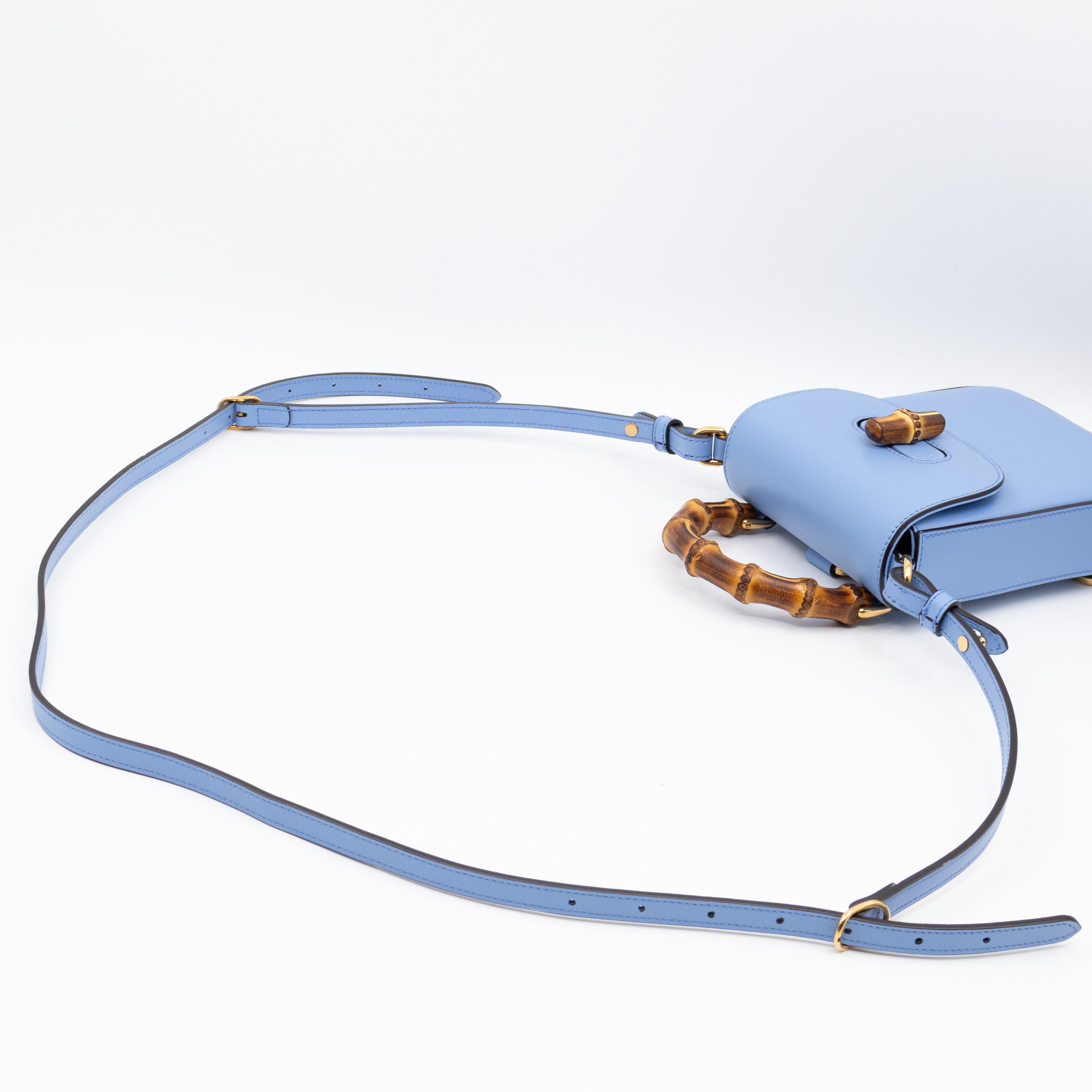 Mini Bamboo Top Handle 3-way Bag Light Blue Leather