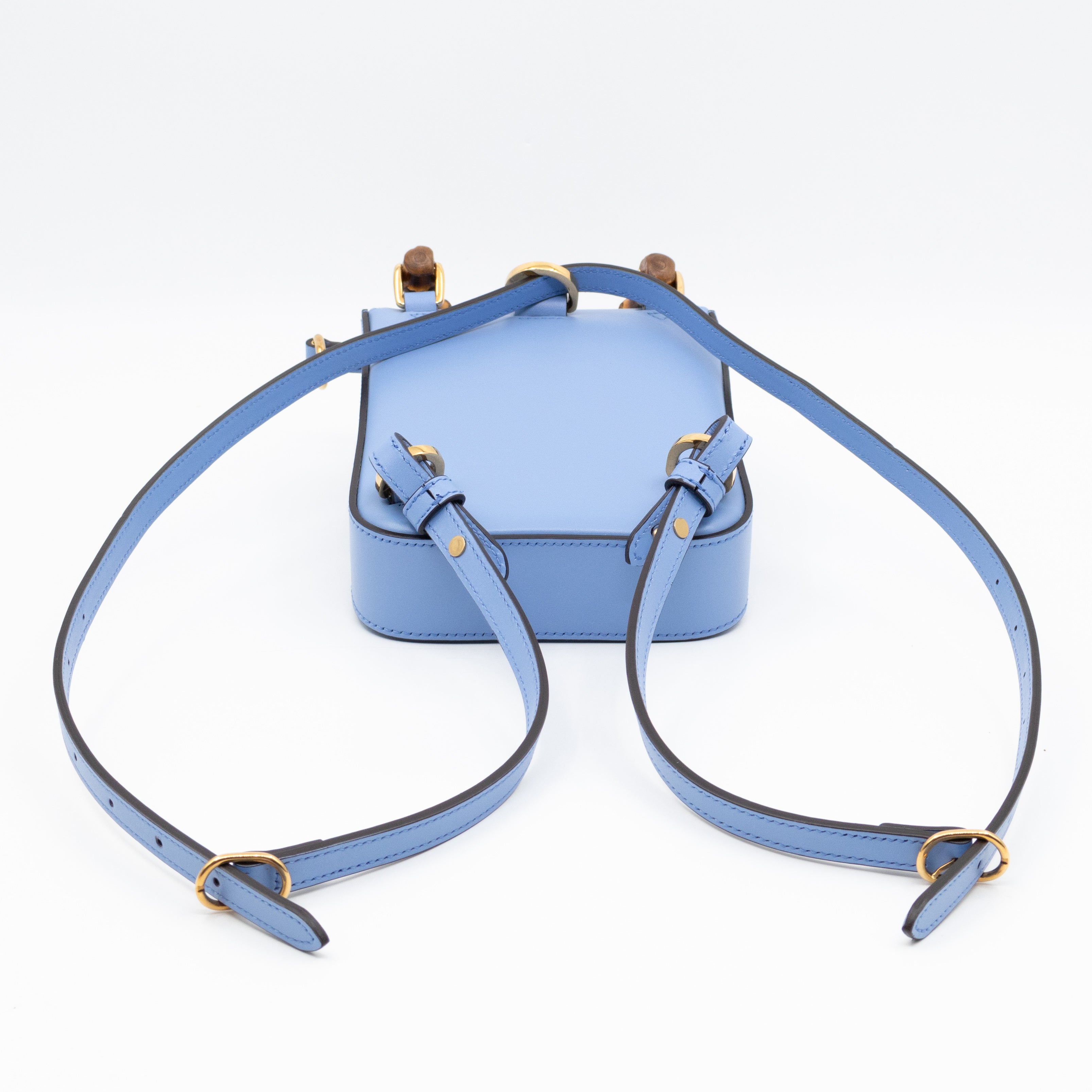 Mini Bamboo Top Handle 3-way Bag Light Blue Leather