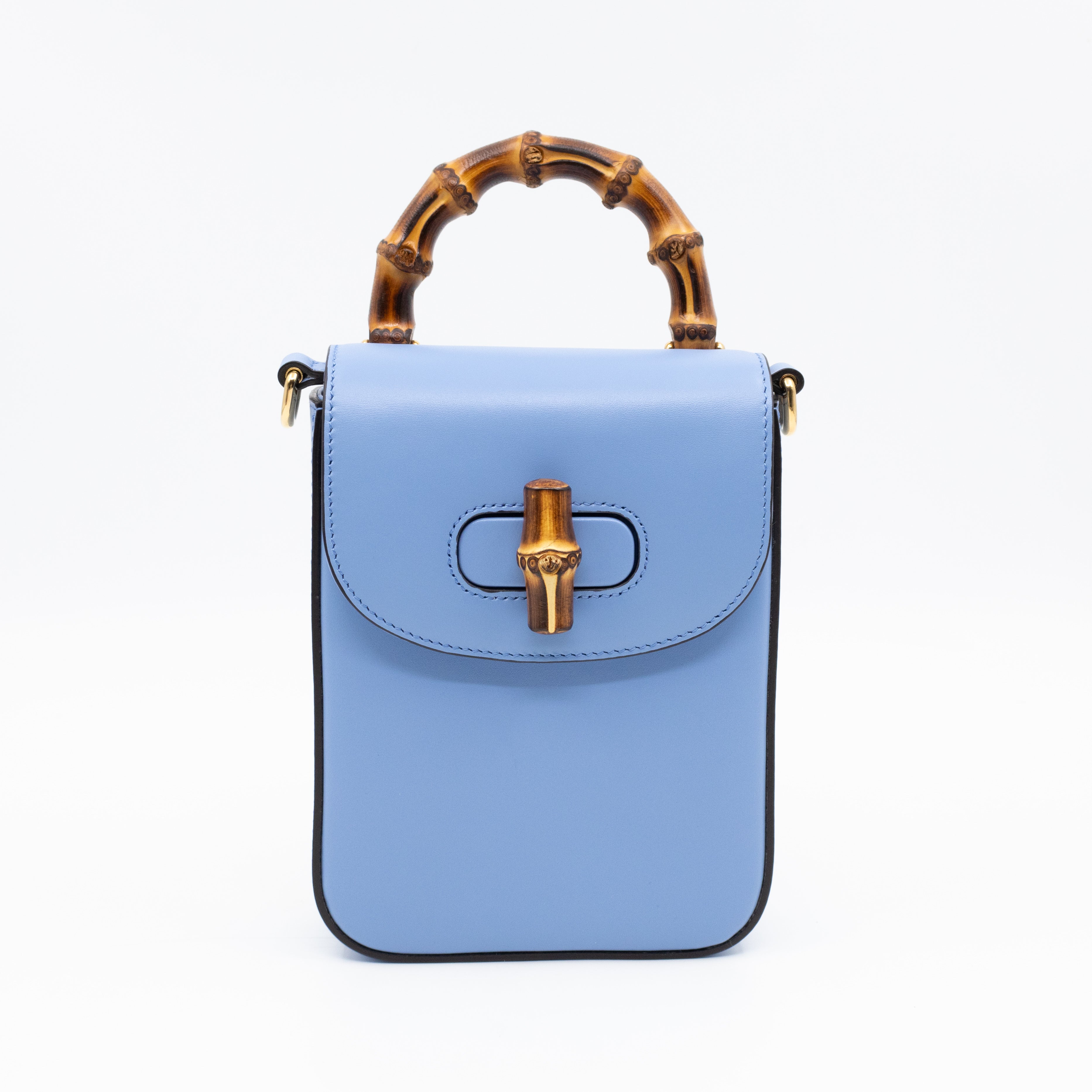 Mini Bamboo Top Handle 3-way Bag Light Blue Leather