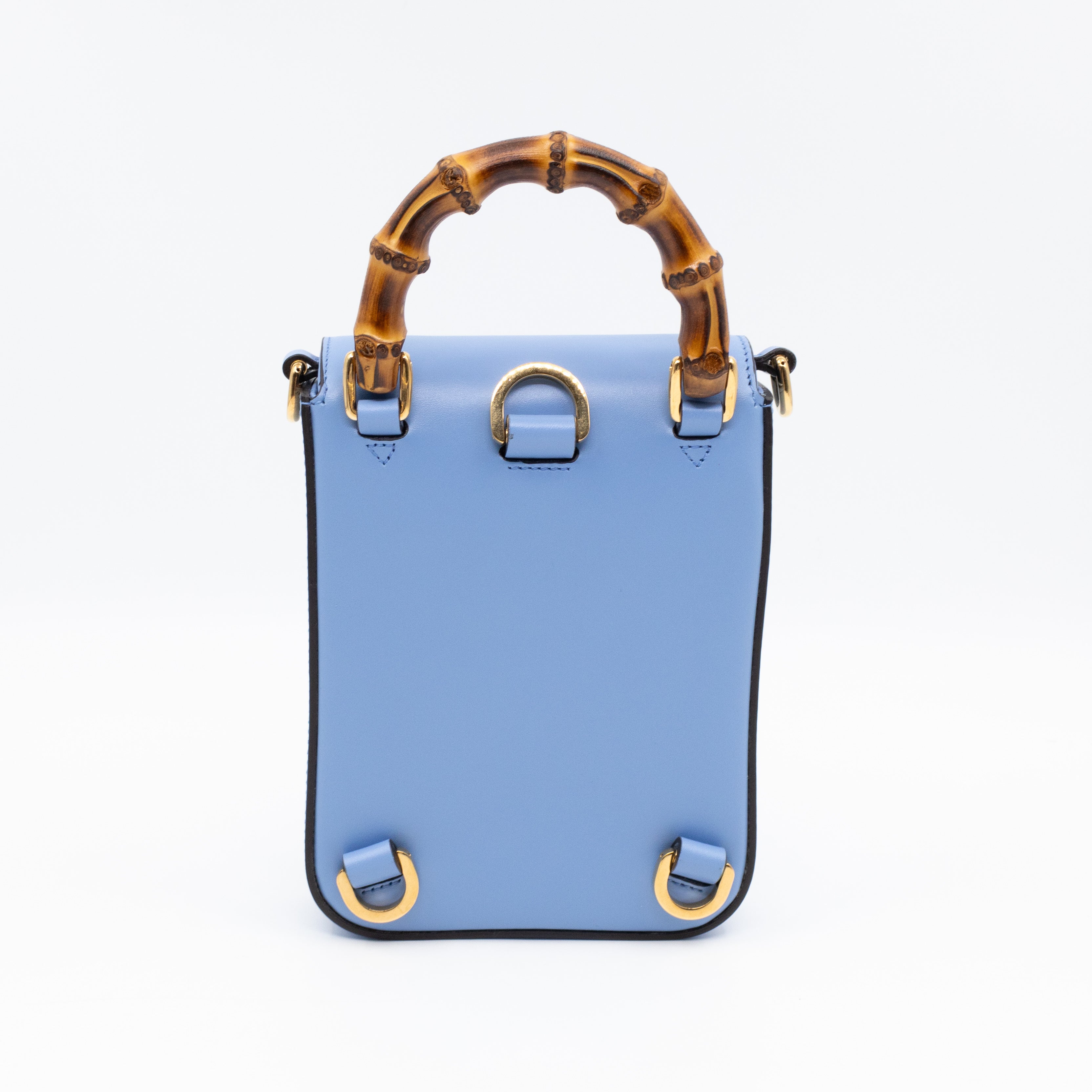 Mini Bamboo Top Handle 3-way Bag Light Blue Leather
