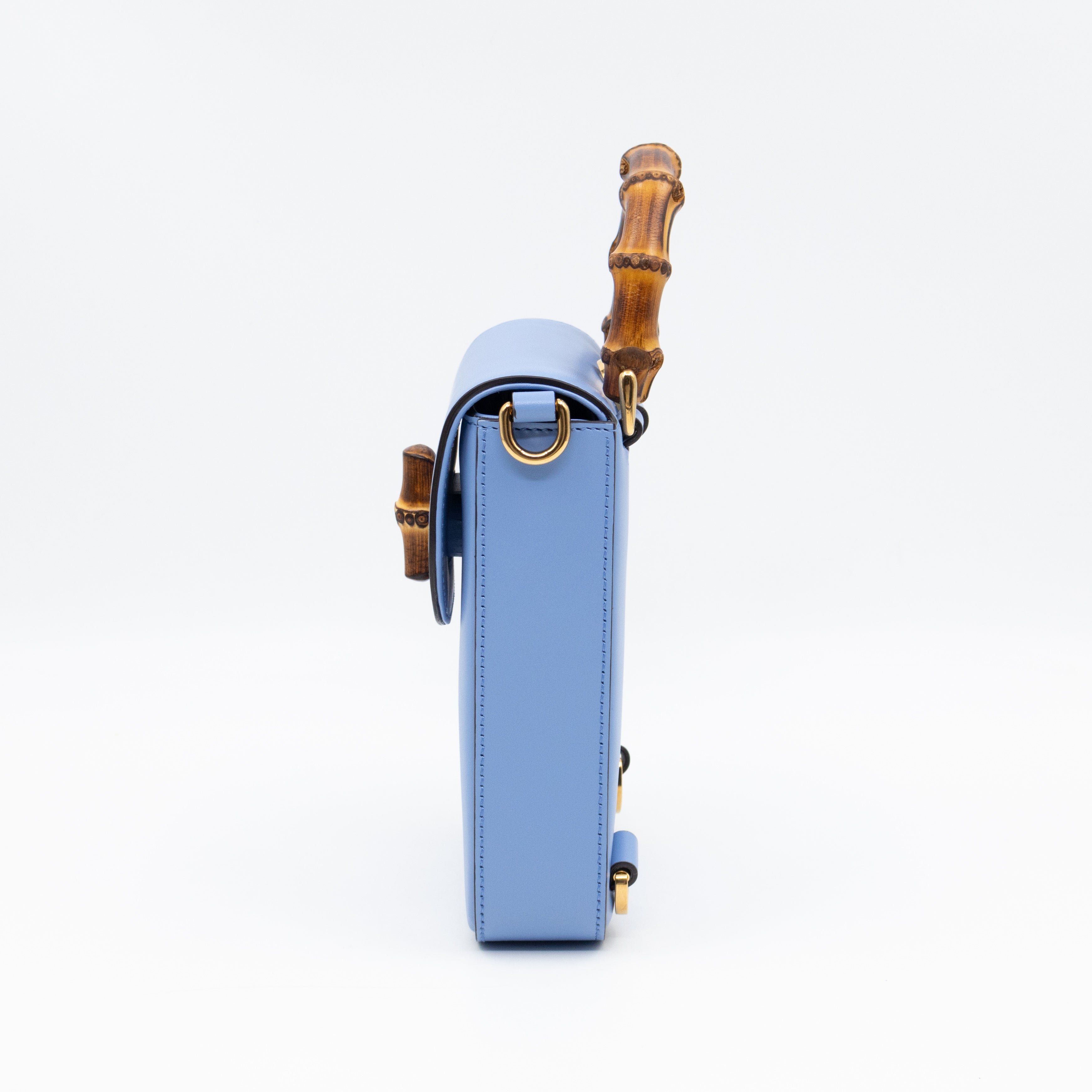 Mini Bamboo Top Handle 3-way Bag Light Blue Leather