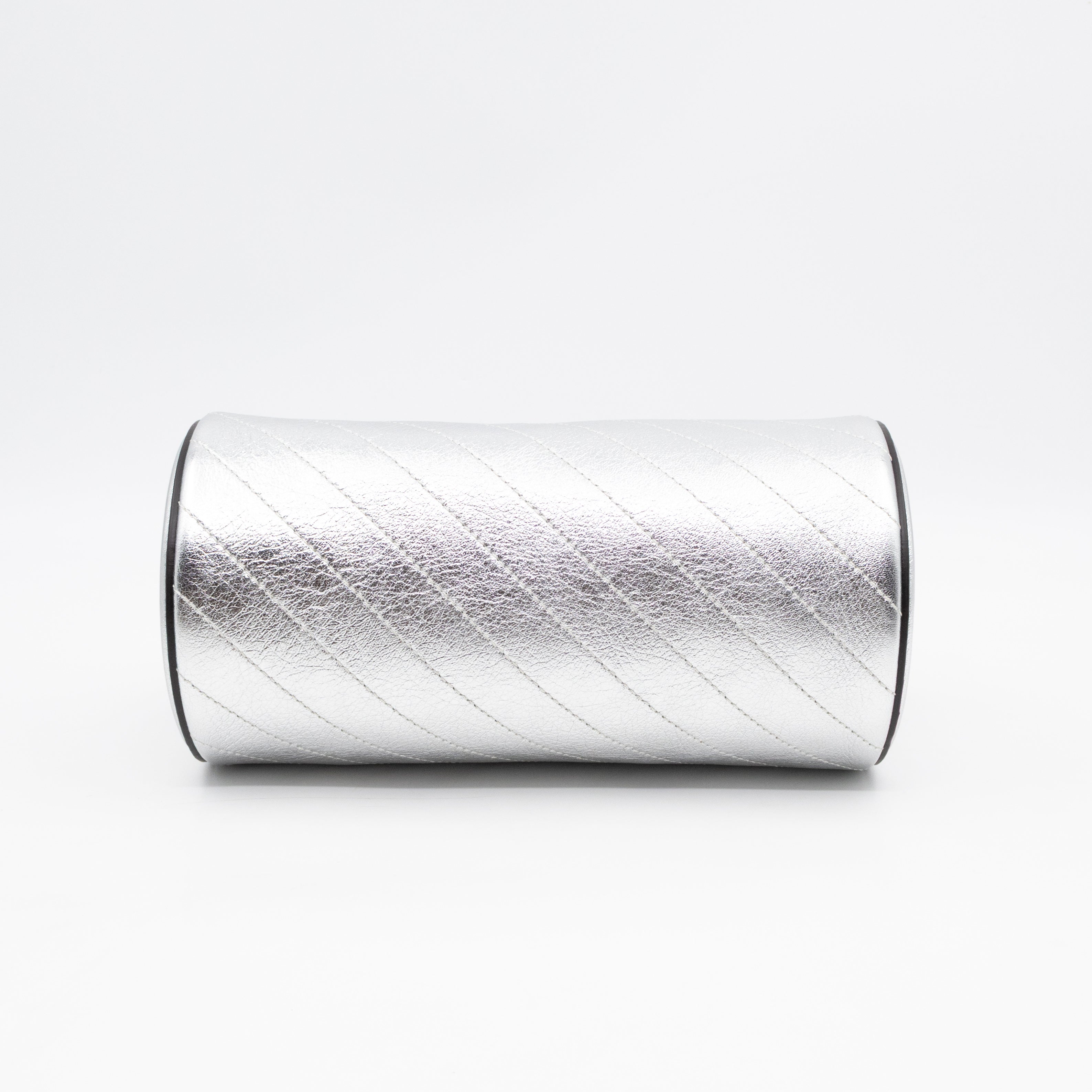 Small Blondie Shoulder Bag Silver Diagonal Quilted Leather