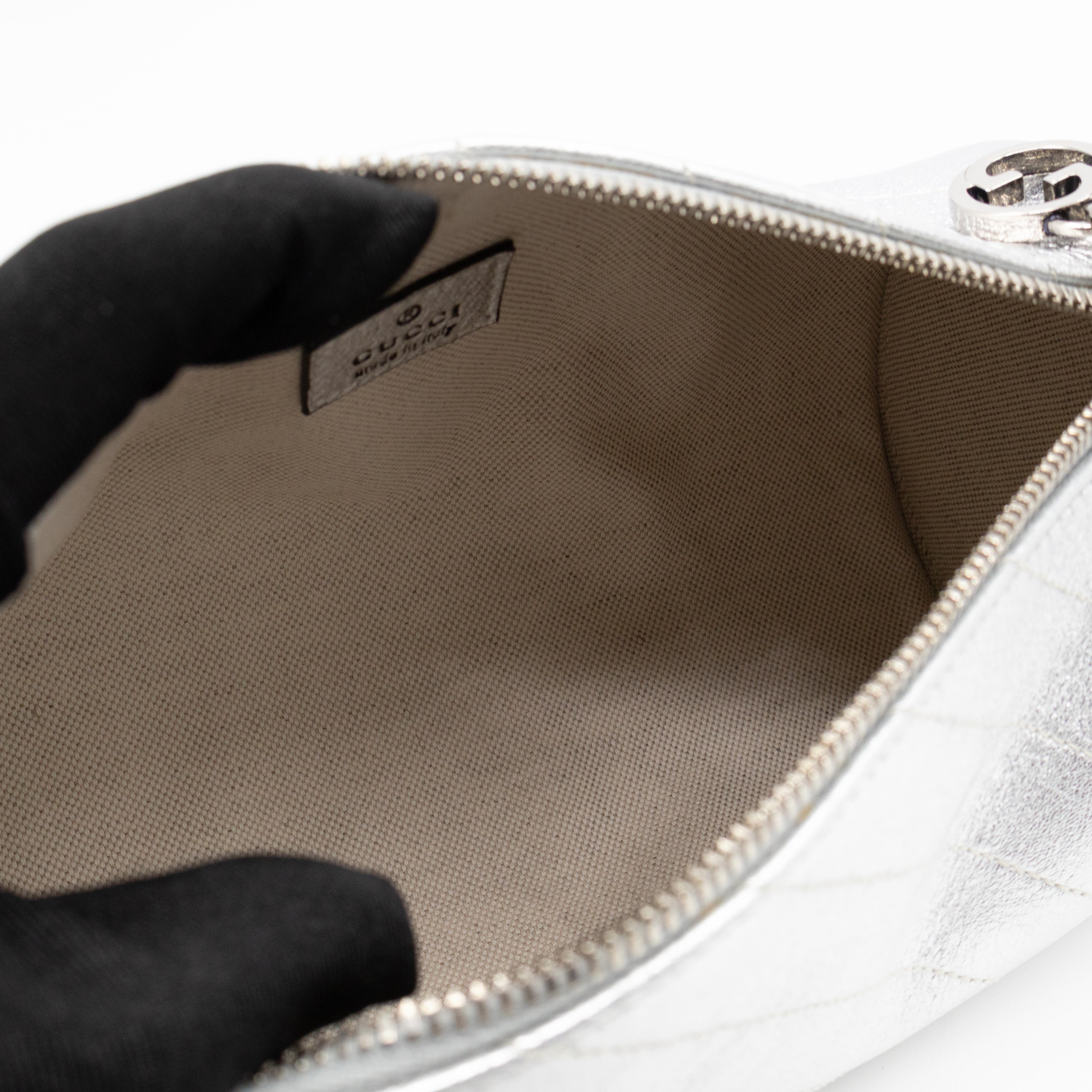 Small Blondie Shoulder Bag Silver Diagonal Quilted Leather