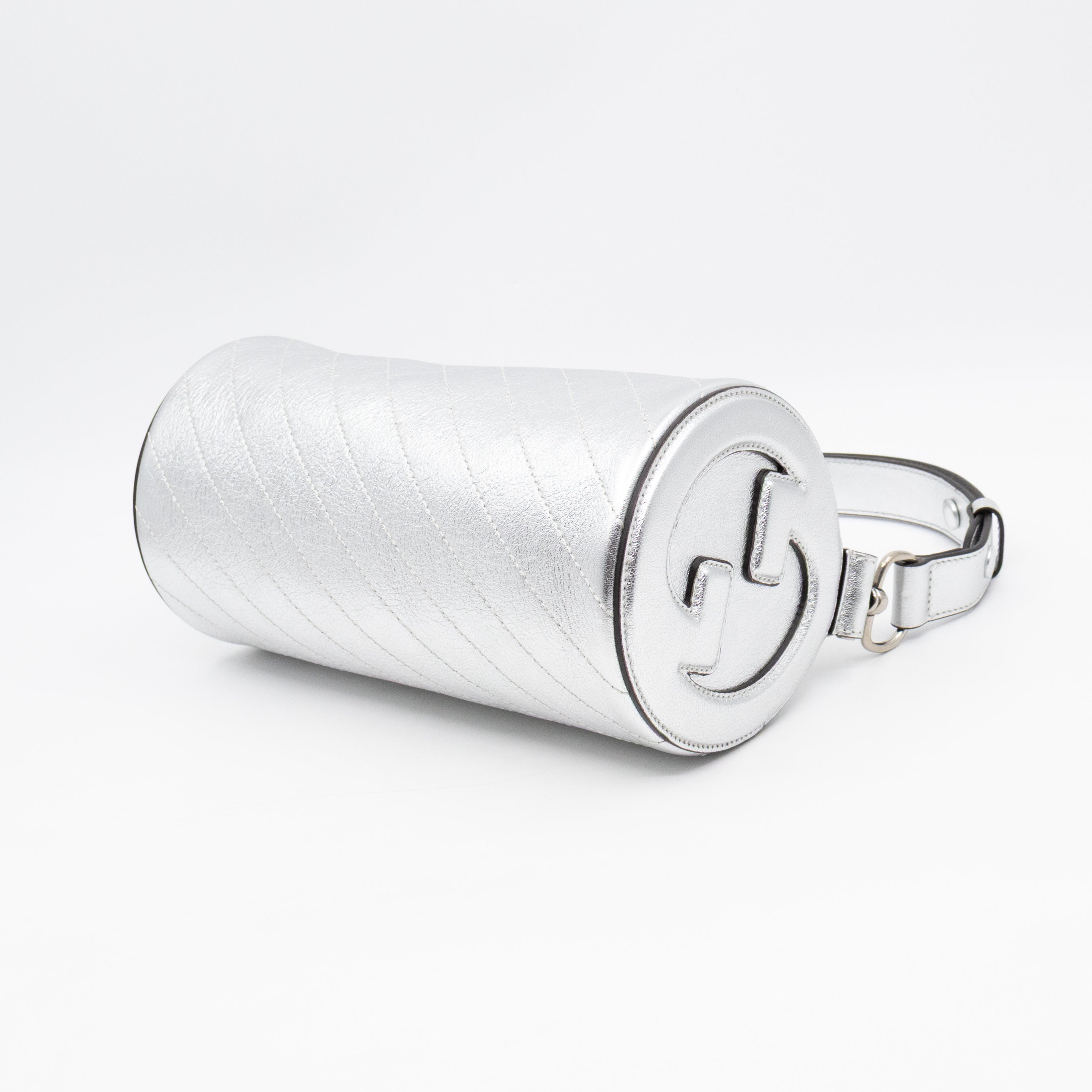 Small Blondie Shoulder Bag Silver Diagonal Quilted Leather