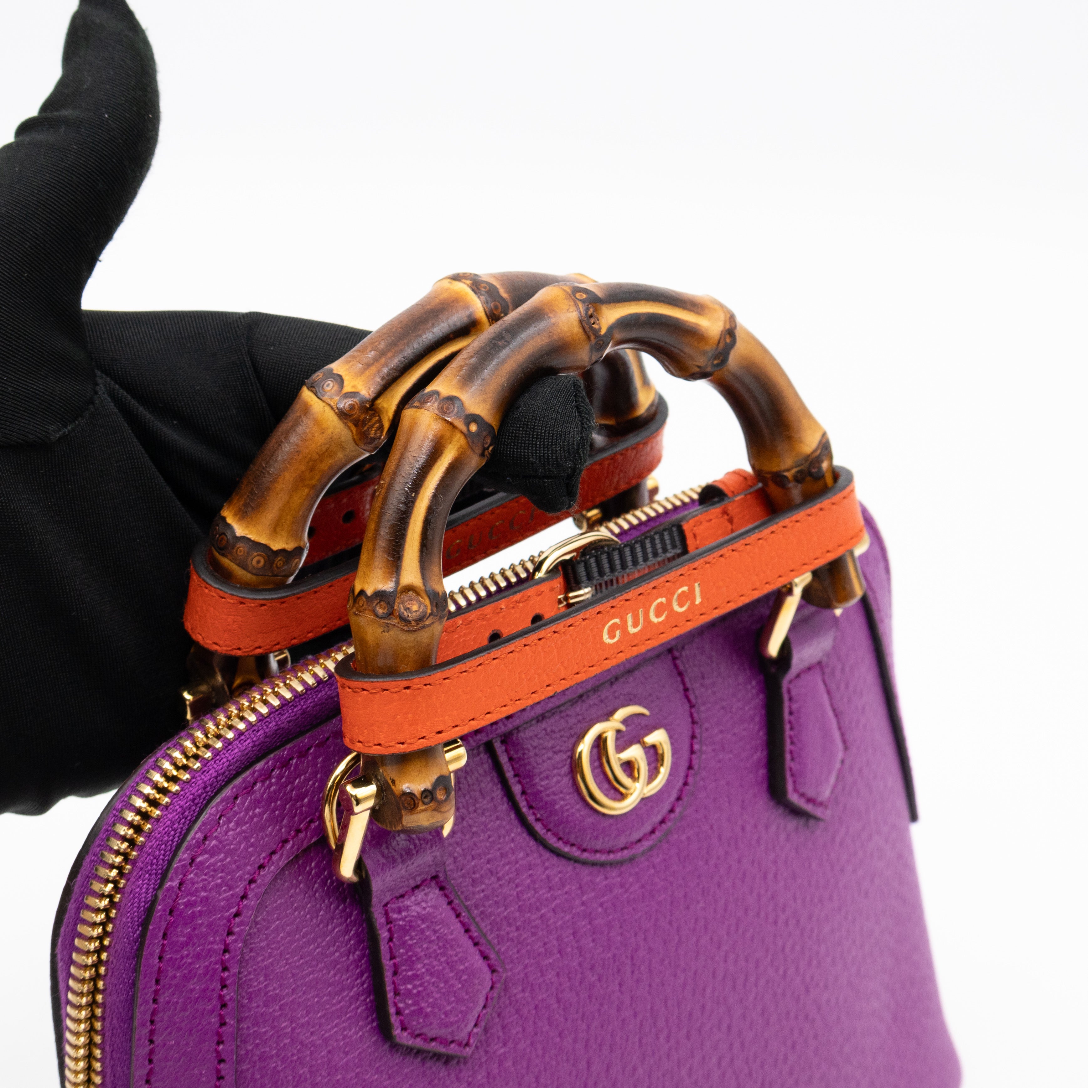 Diana Mini Bamboo Zip Tote Bag Purple Leather